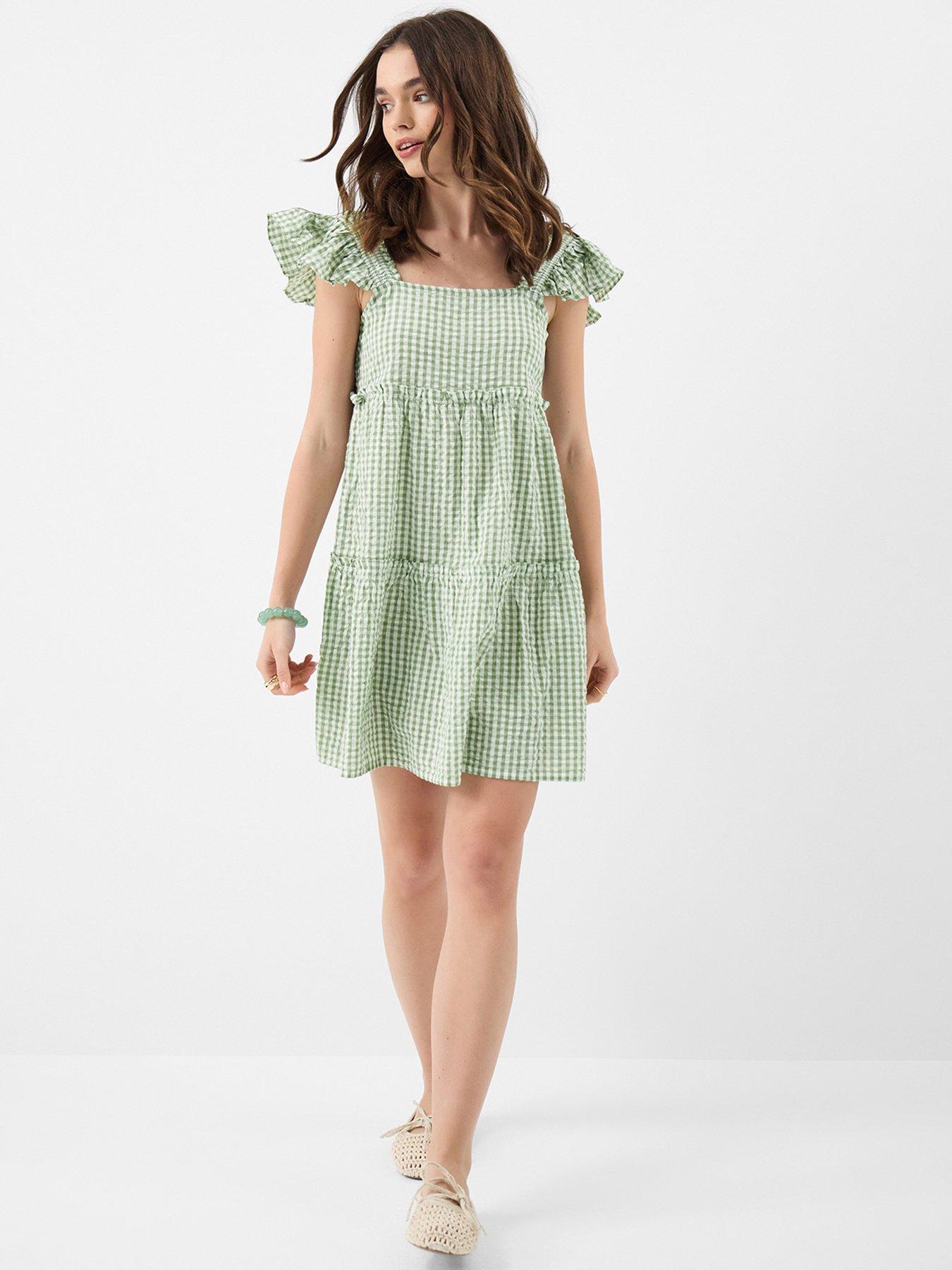  image of accessorize-gingham-print-frill-mini-dress-green