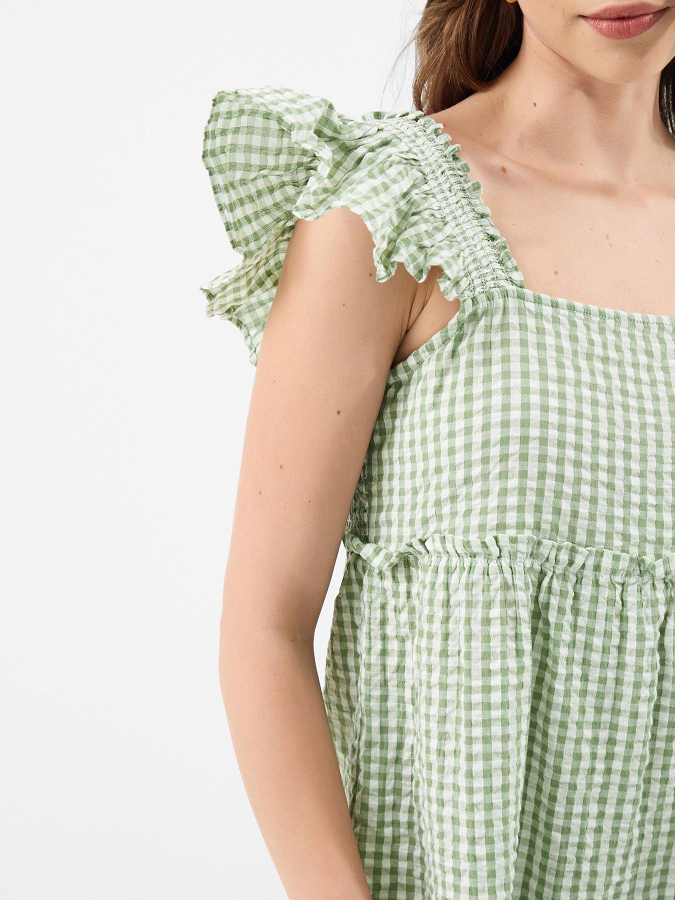  image of accessorize-gingham-print-frill-mini-dress-green