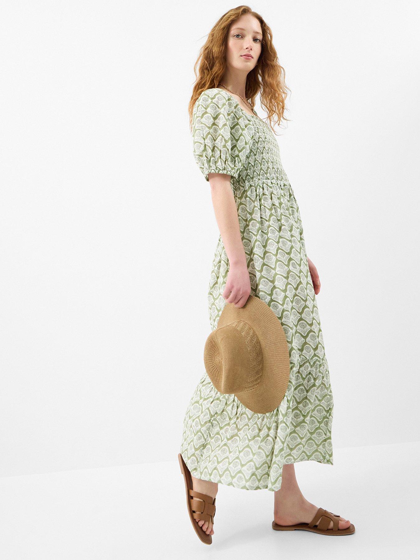 accessorize-floral-print-puff-sleeve-maxi-dress-green