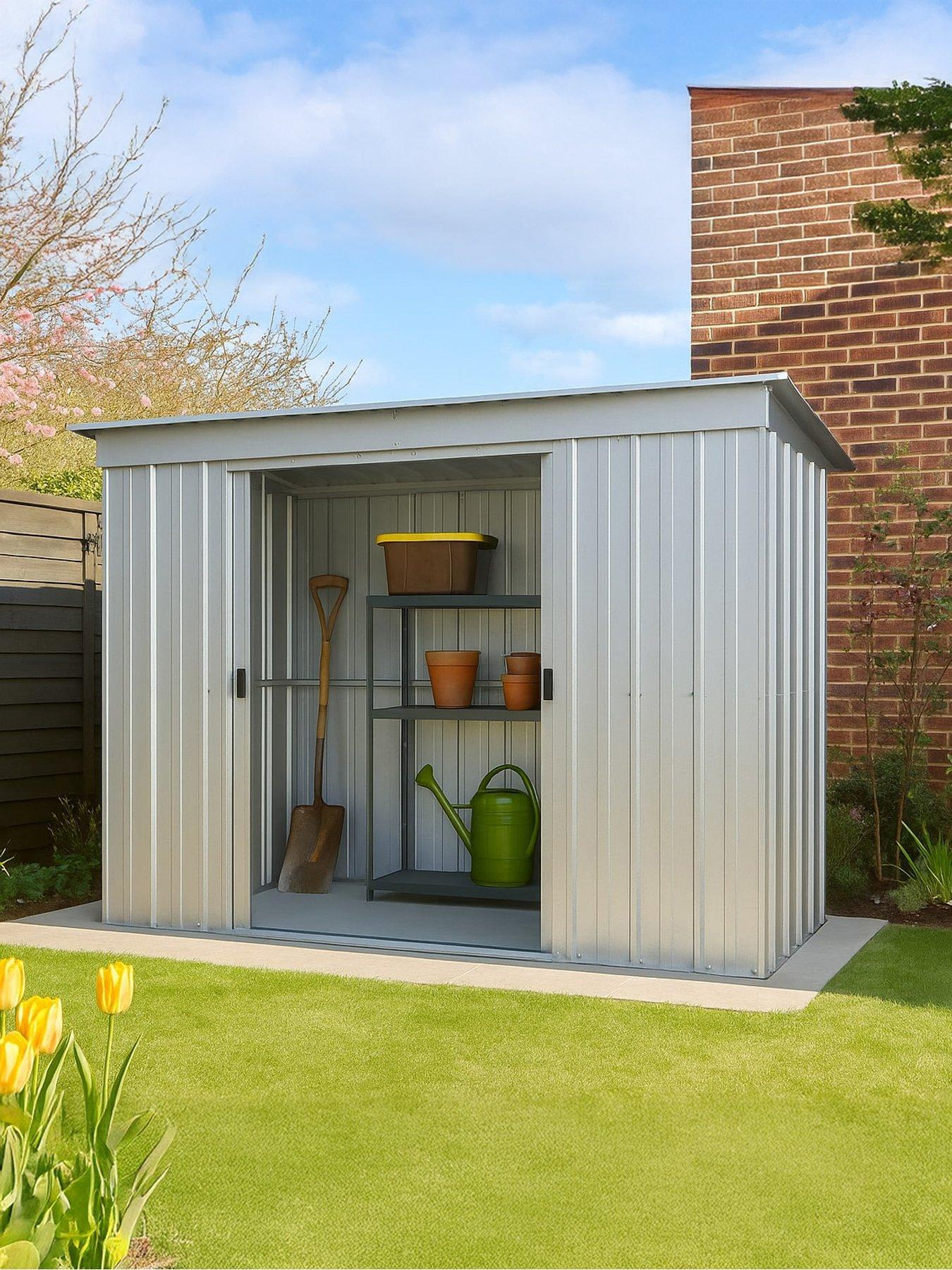 Yardmaster 8 X 4 ft Double Door Metal Pent Roof Shed With Floor Frame