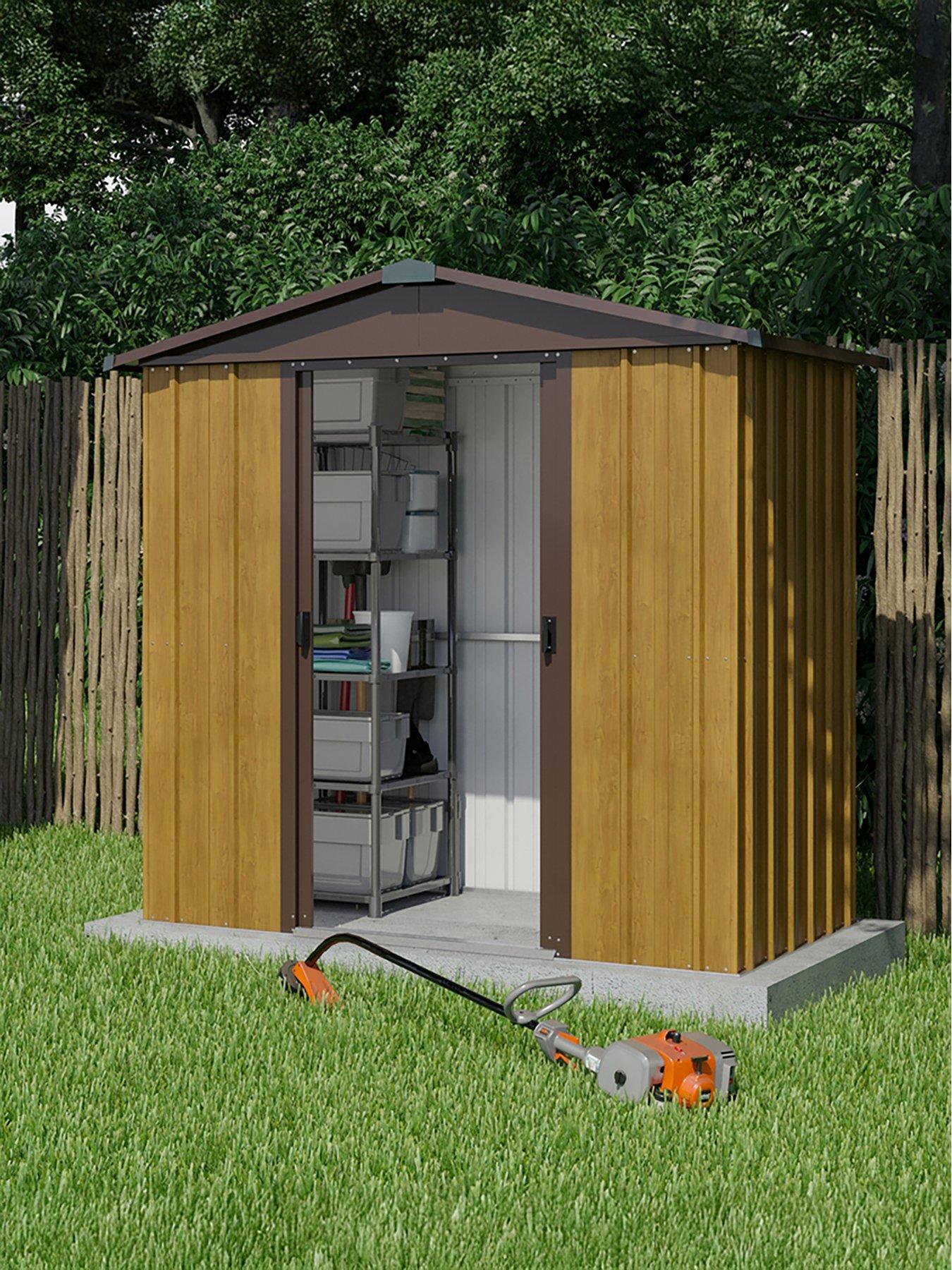 Yardmaster 6 X 4.5 ft Woodgrain Effect Apex Roof Metal Shed