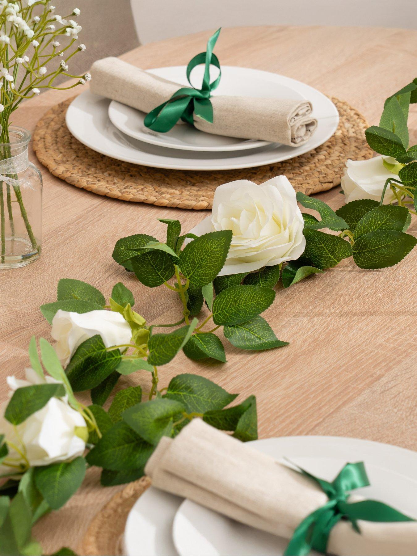 Image 1 of 3 of Scottish Everlastings 200cm Rose &amp; Bud Garland White