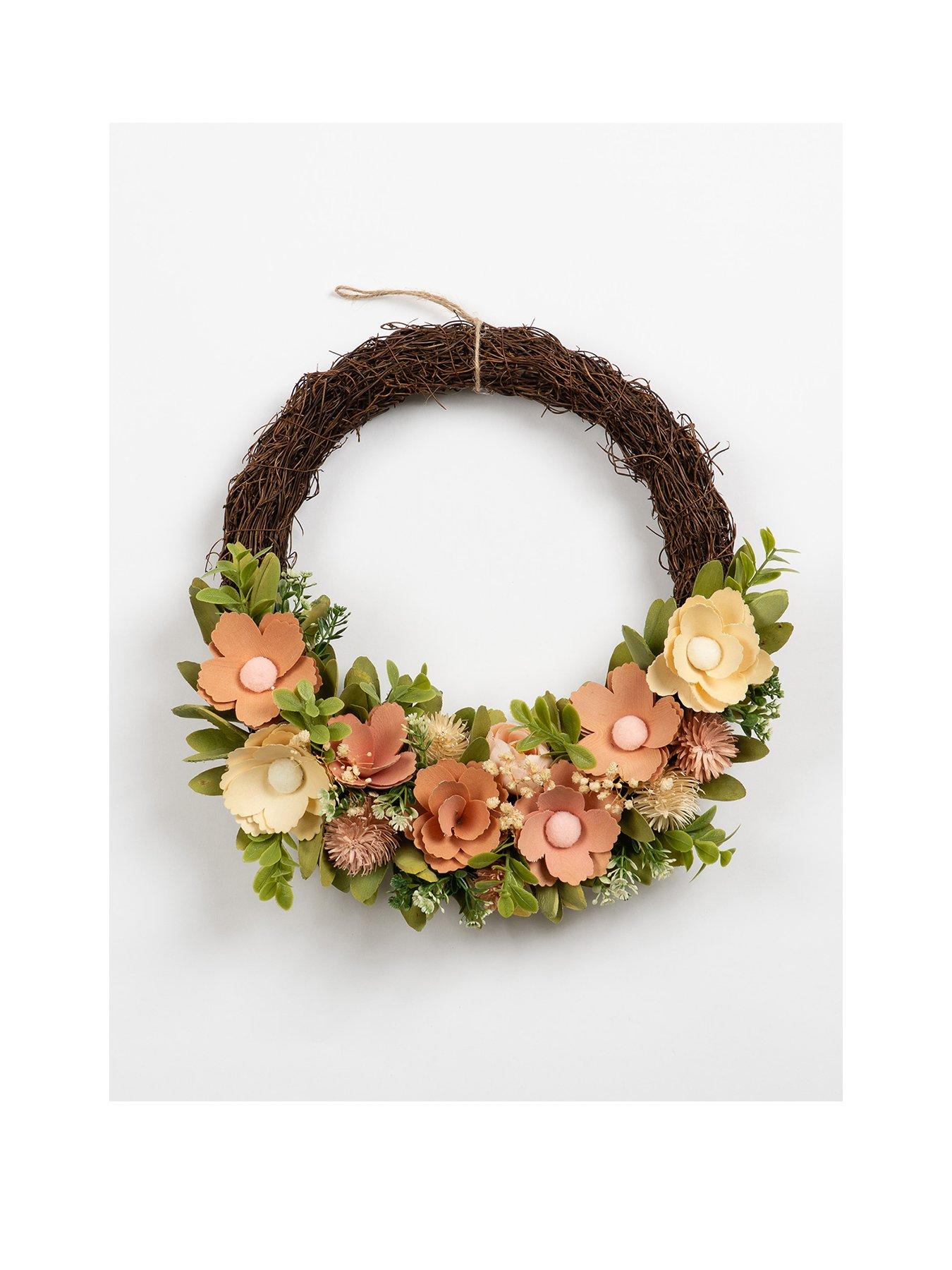 Image 2 of 3 of Scottish Everlastings 35cm Peach Wood Shave Half Wreath