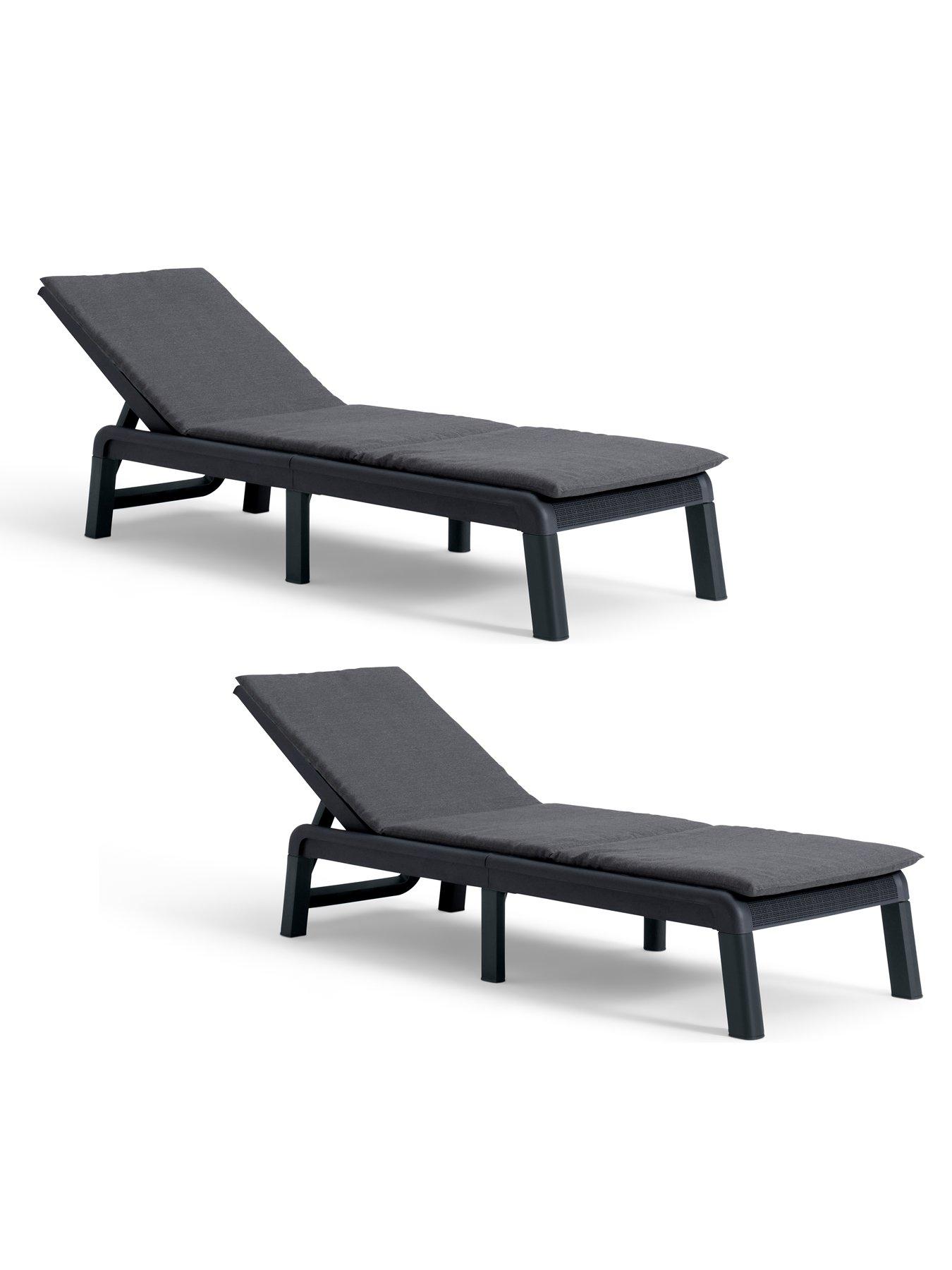 Keter Set of 2 Atlas Sunlounger, With cushions - Graphite