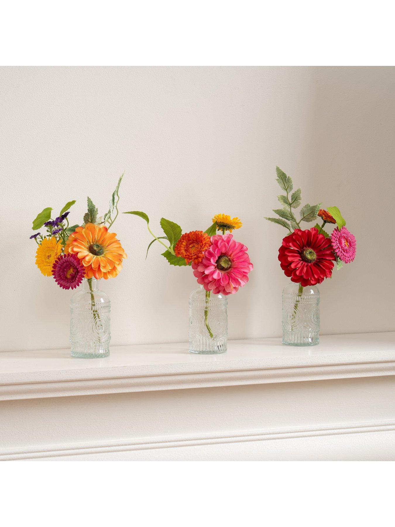 Scottish Everlastings Set of 3 Multi Floral Mini Posies + 3 Glass Vases