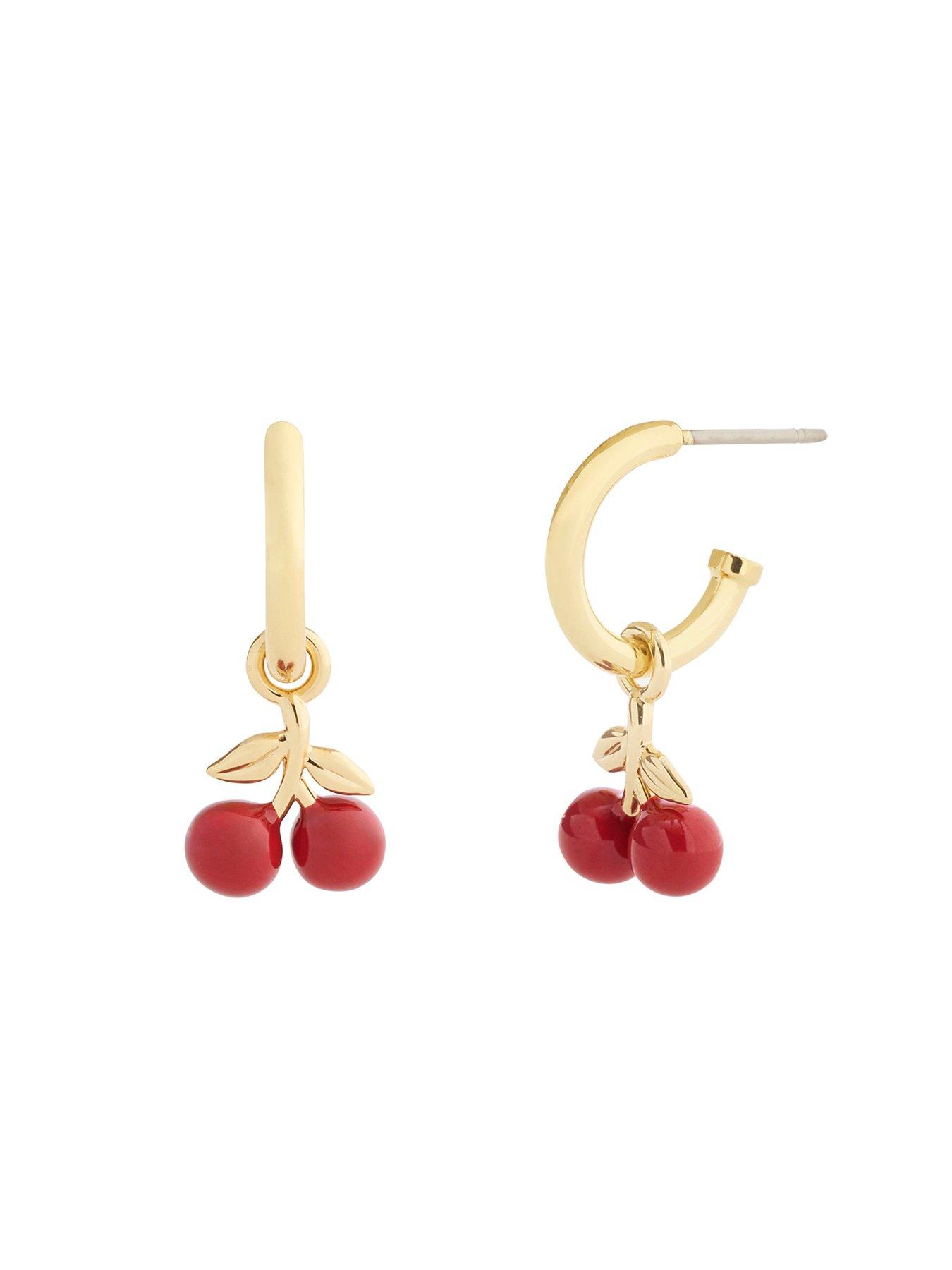  image of coach-enamel-cherry-huggie-earrings-red