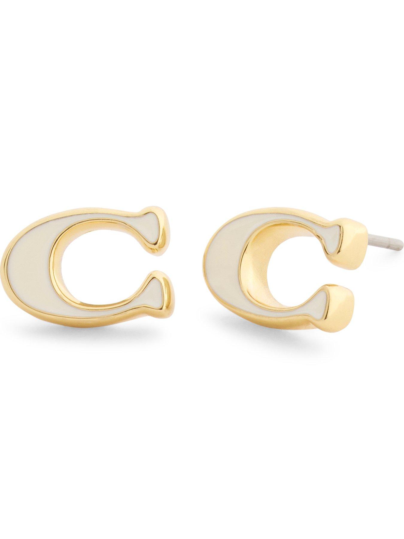 front image of coach-enamel-c-stud-earrings