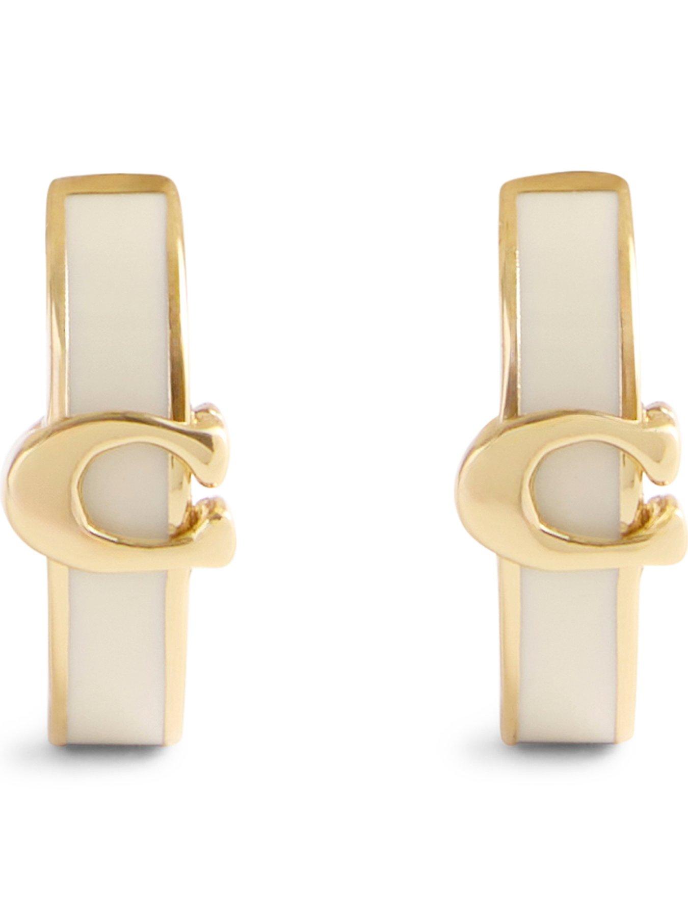 Image 1 of 3 of COACH Enamel C Huggie Earrings - Cream