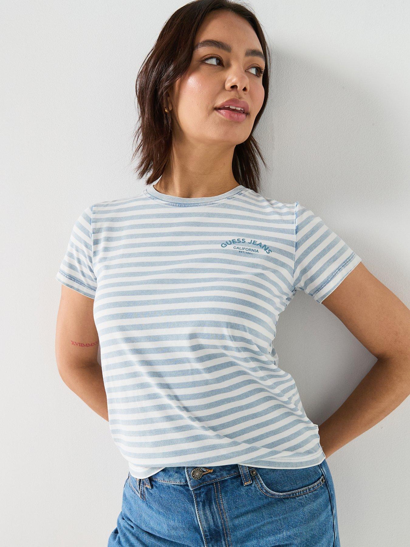 Guess Jeans Short Sleeve Striped T-Shirt - Blue