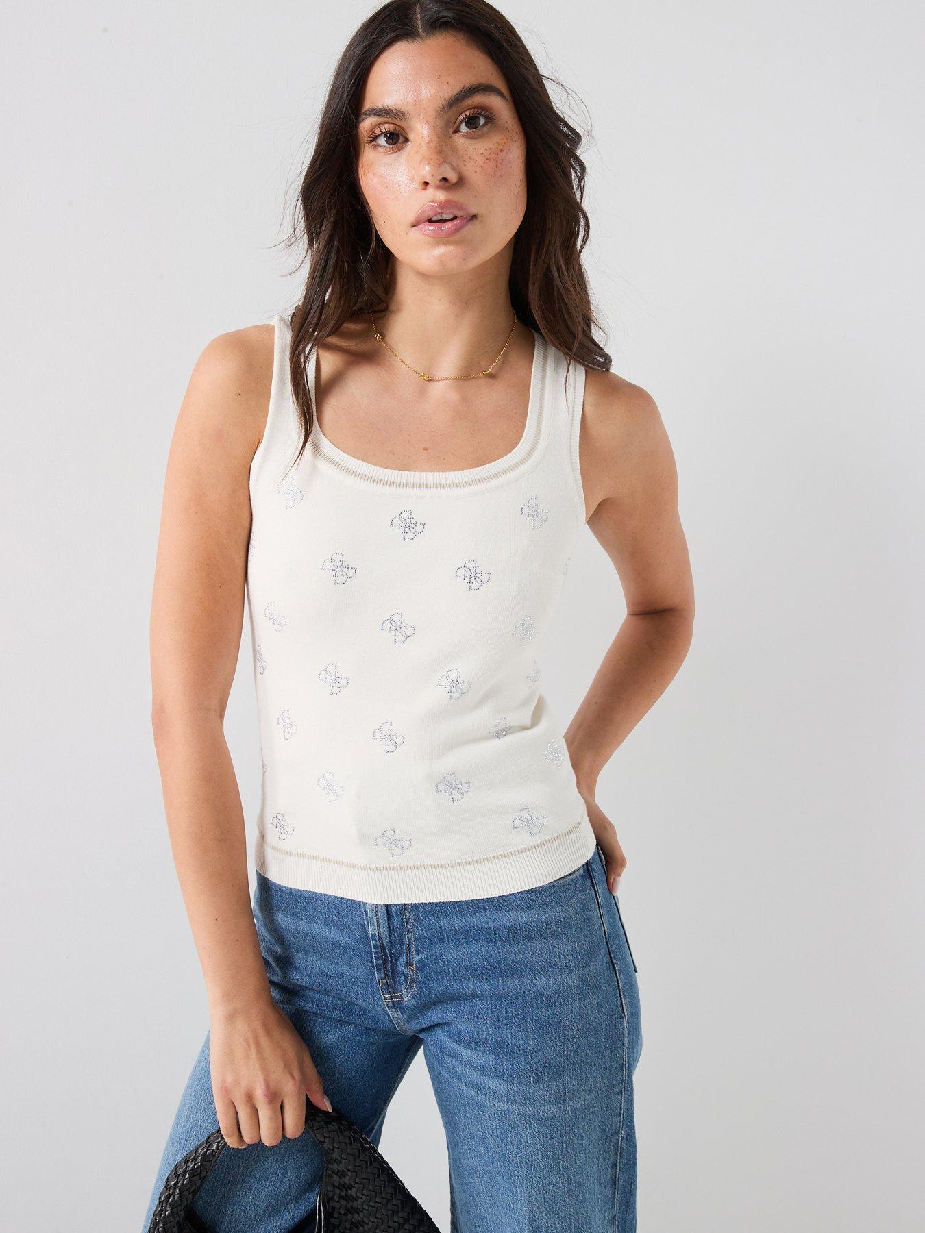 Guess Sl 4G Rhinestones Tank Top - White