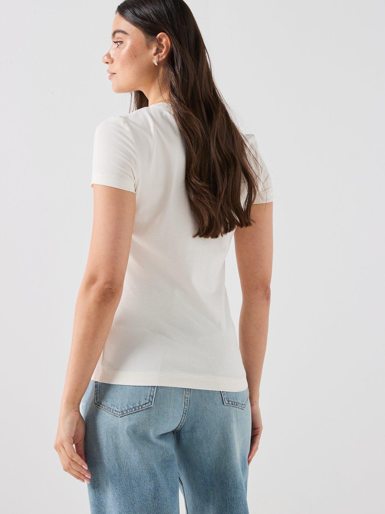Image 2 of 6 of Guess Cn Short Sleeve Logo Lace T-Shirt - White