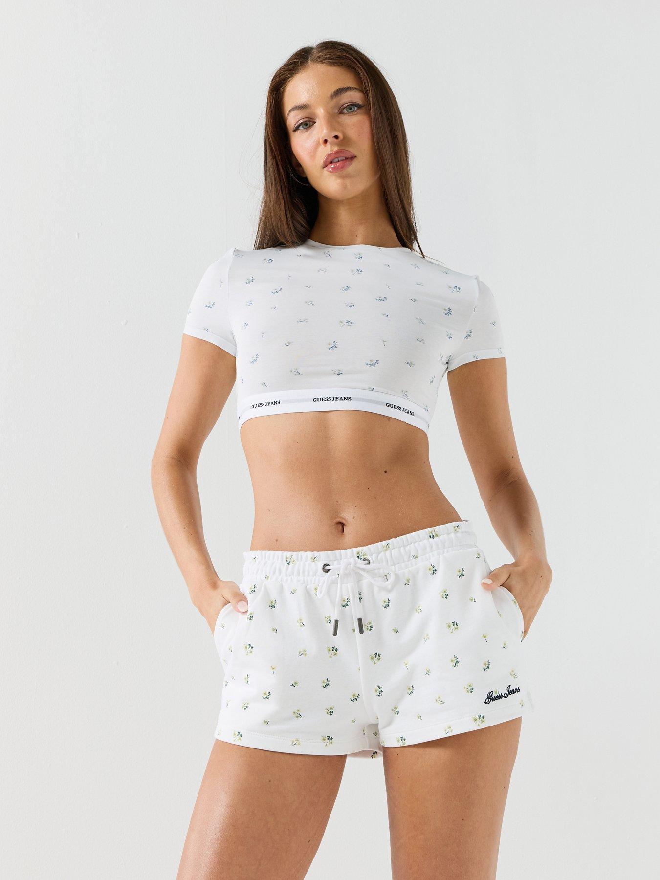 Guess Jeans Gj Short Sleeve Crop Top - White