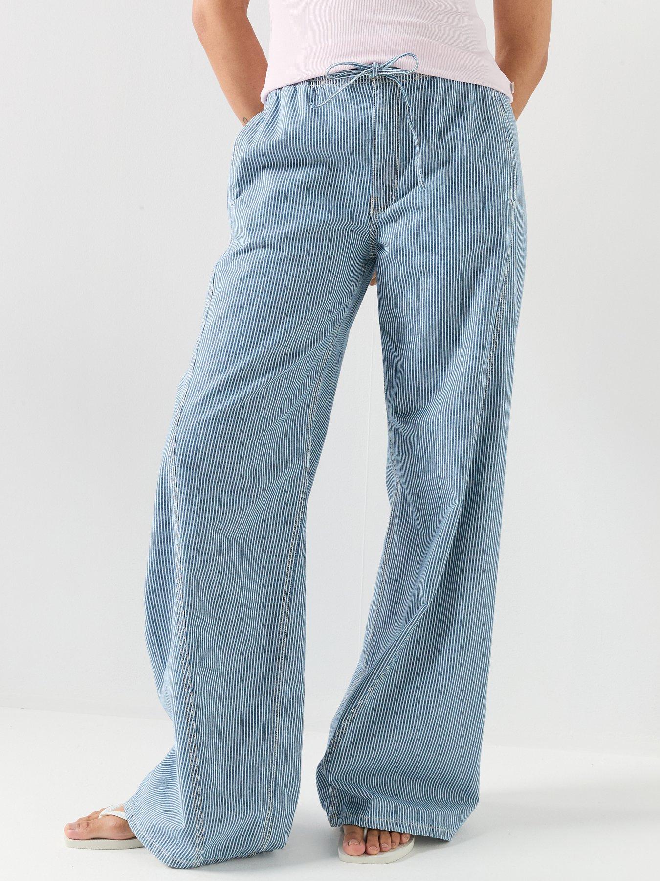 Guess Jeans Gj Striped Extra Wide Leg Trousers - Blue