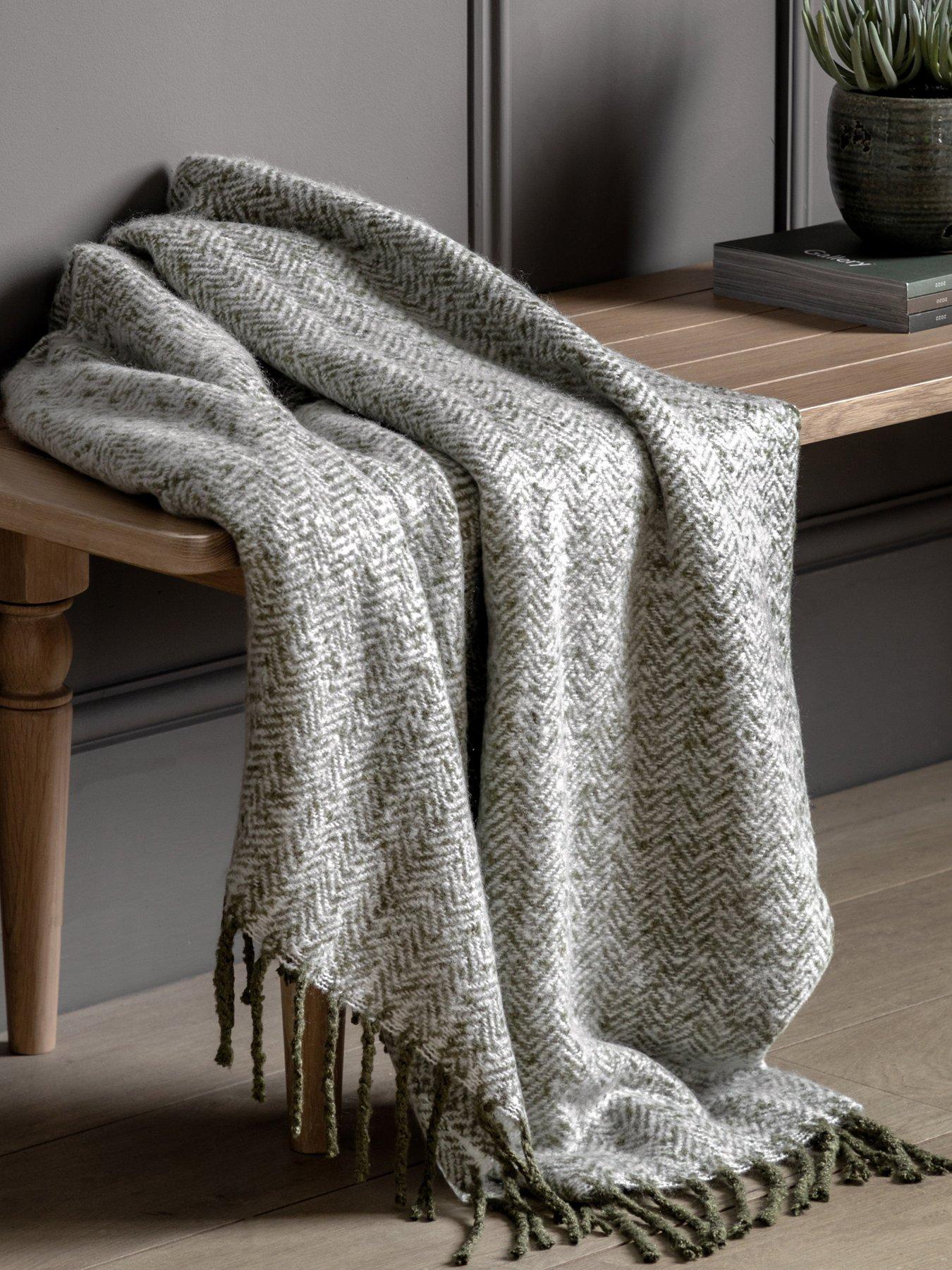 Gallery Direct Herringbone Faux Mohair Throw Olive 1300x1800mm