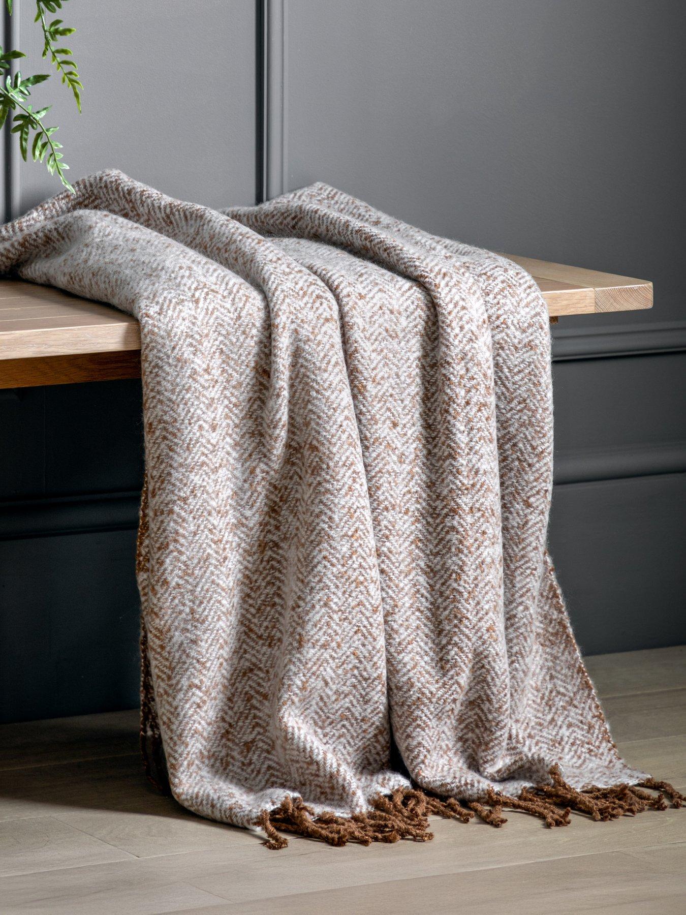 Gallery Direct Herringbone Faux Mohair Throw Tan 1300x1800mm