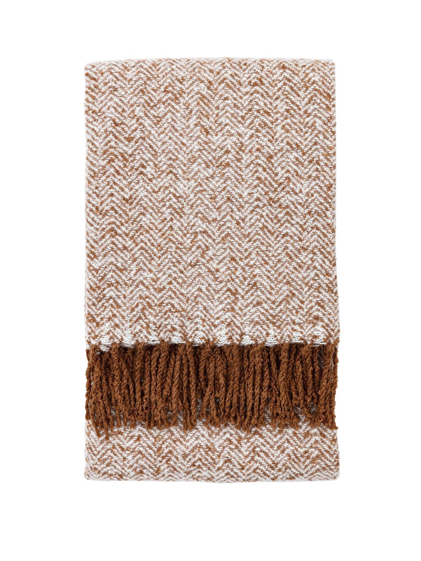 Image 2 of 6 of Gallery Direct Herringbone Faux Mohair Throw Tan 130x180cm