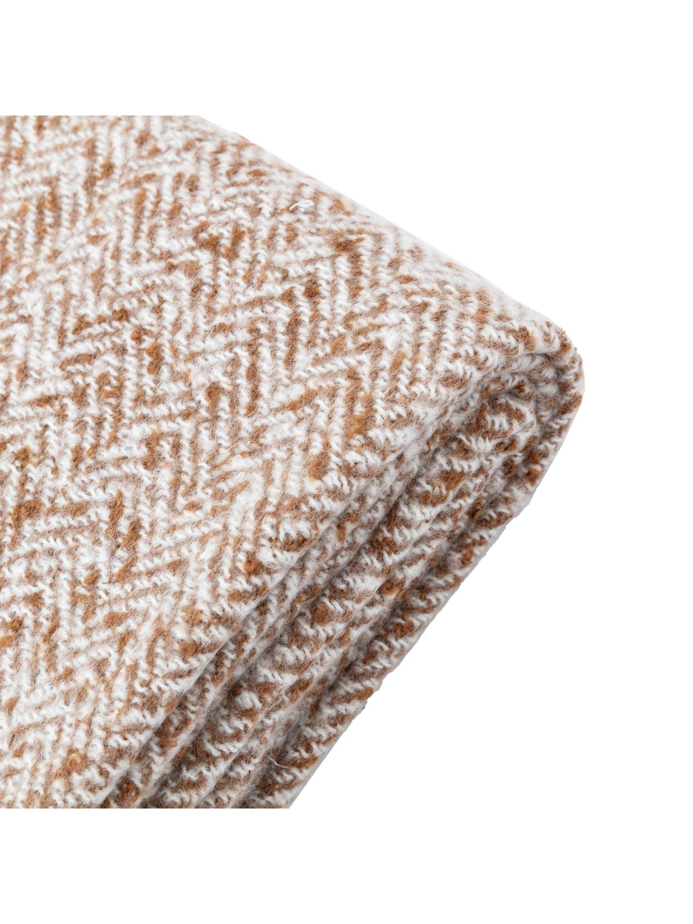 Image 4 of 6 of Gallery Direct Herringbone Faux Mohair Throw Tan 130x180cm