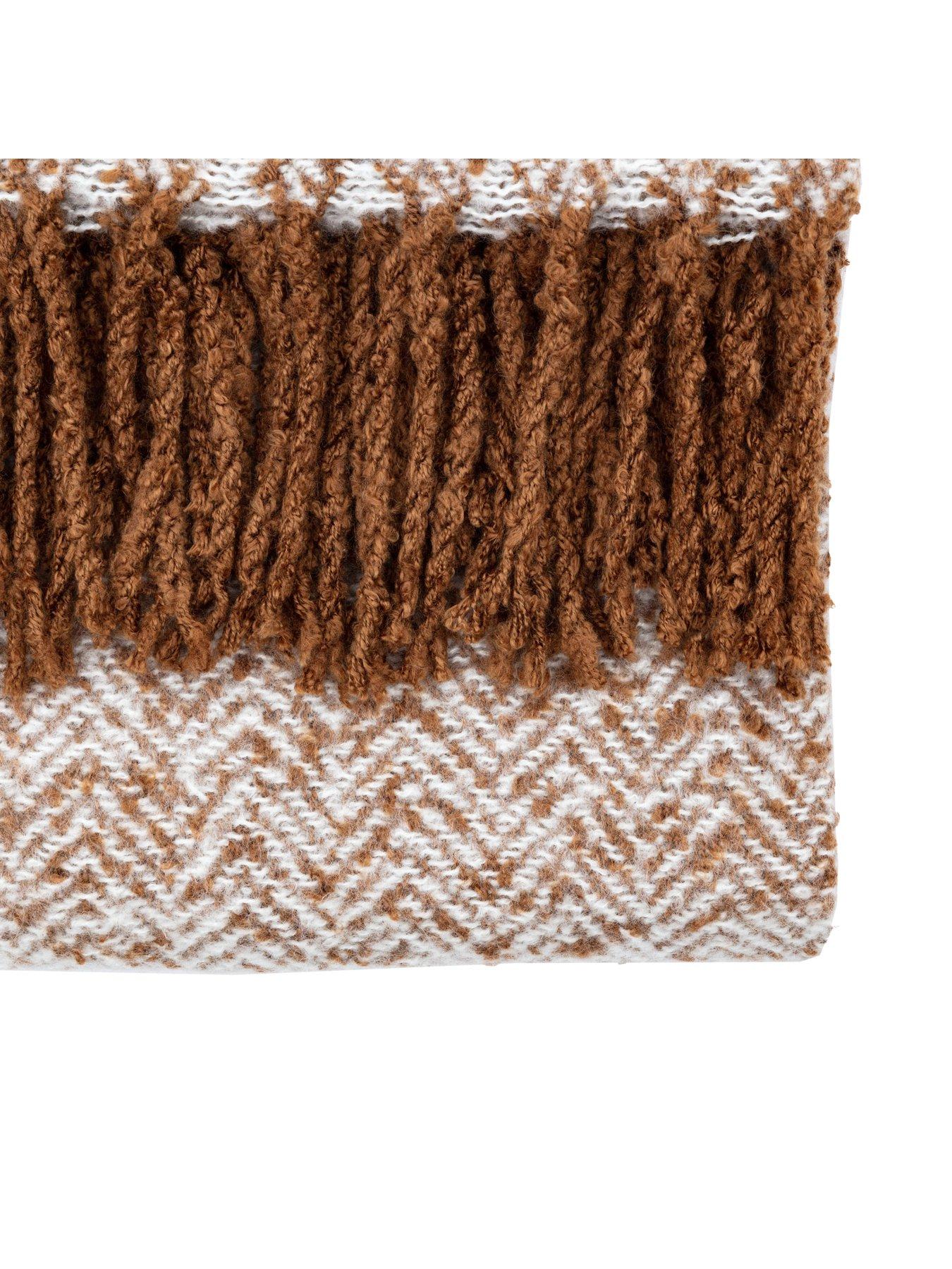 Image 5 of 6 of Gallery Direct Herringbone Faux Mohair Throw Tan 130x180cm