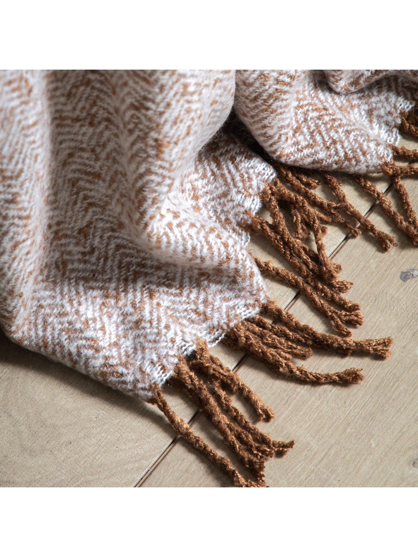 Image 6 of 6 of Gallery Direct Herringbone Faux Mohair Throw Tan 130x180cm