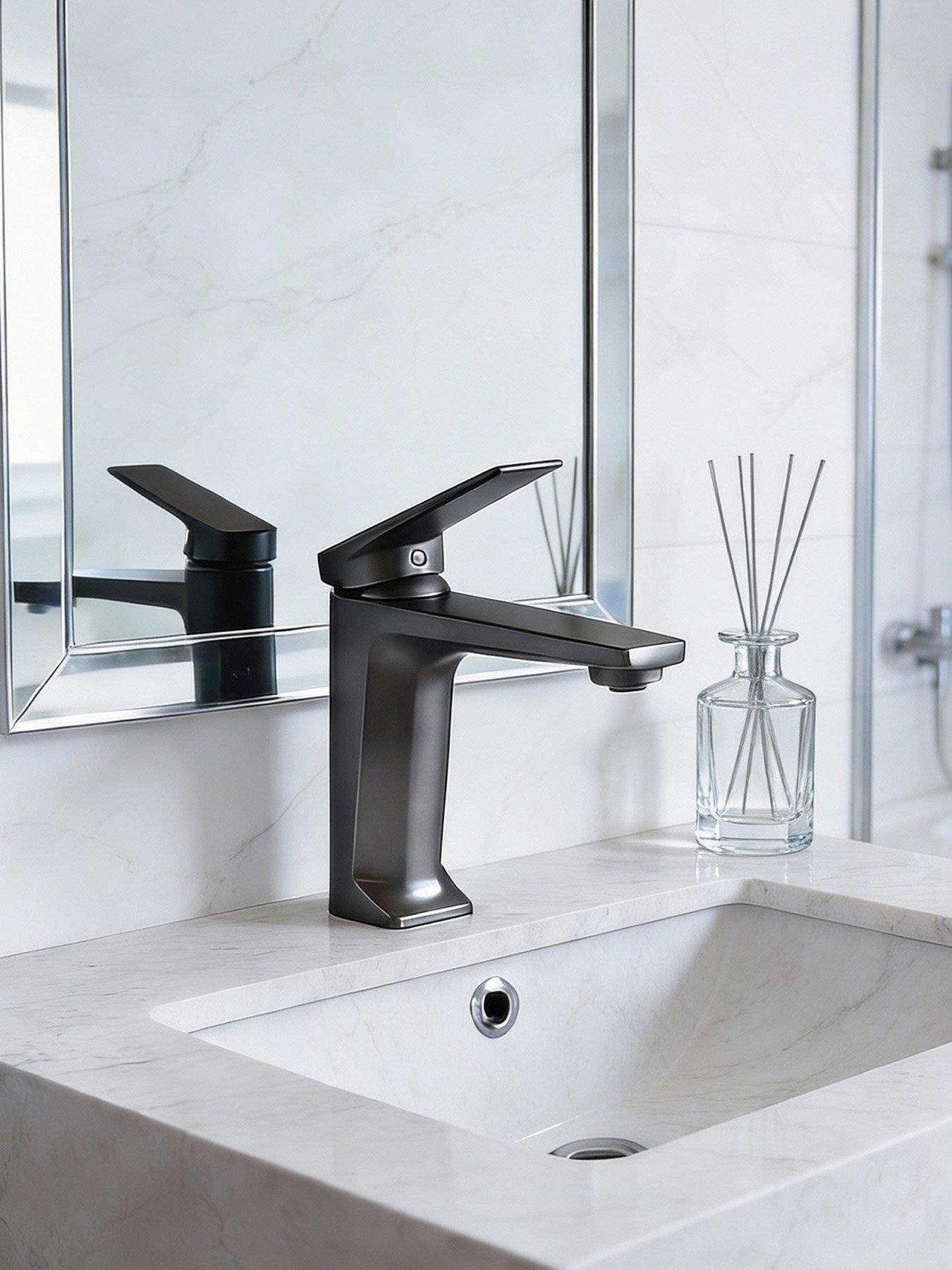 Living and Home Gunmetal Grey Metal Basin Mixer Tap with Single Lever