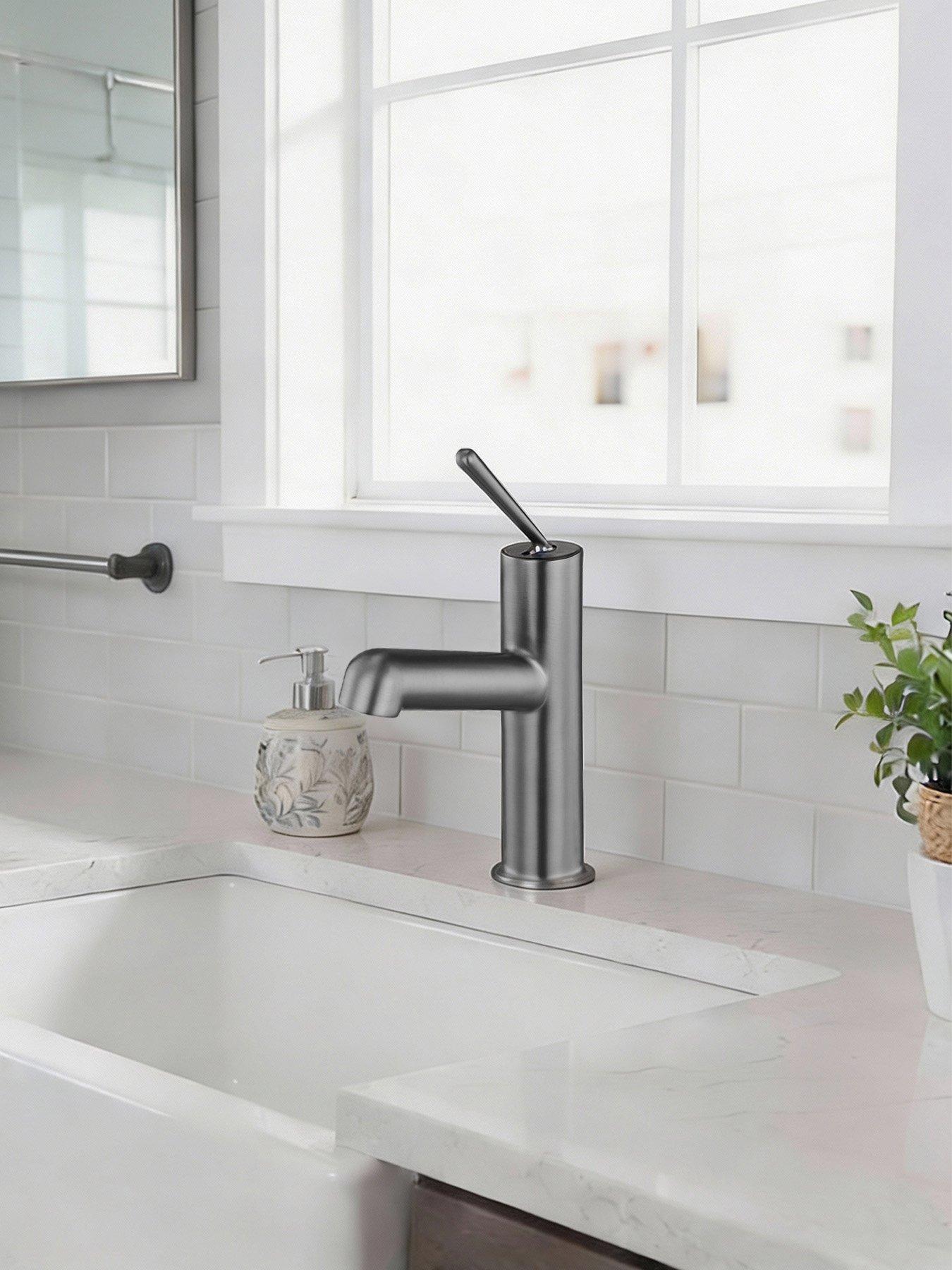 Image 4 of 7 of Living and Home Gunmetal Grey Metal Basin Mixer Tap with Zinc Alloy Handle