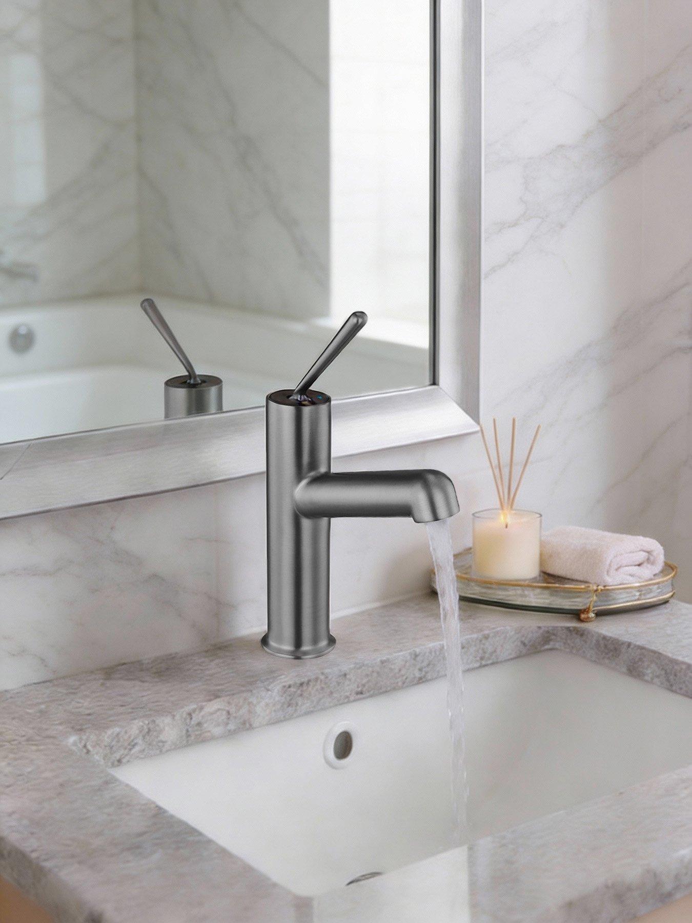 Image 5 of 7 of Living and Home Gunmetal Grey Metal Basin Mixer Tap with Zinc Alloy Handle