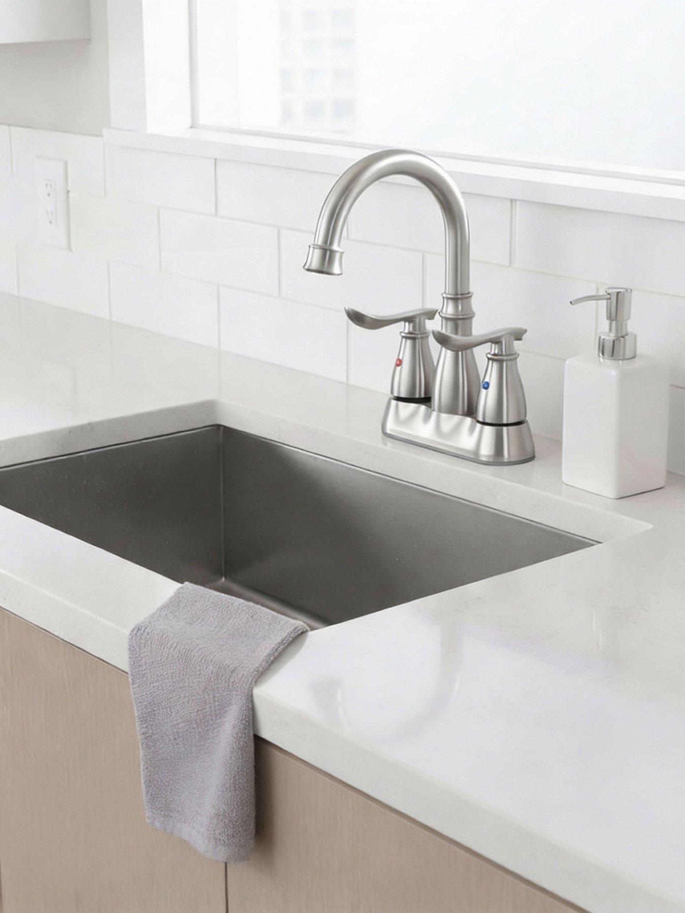 Living and Home Brushed Effect Double Handle Bathroom Sink Faucet with Drainer