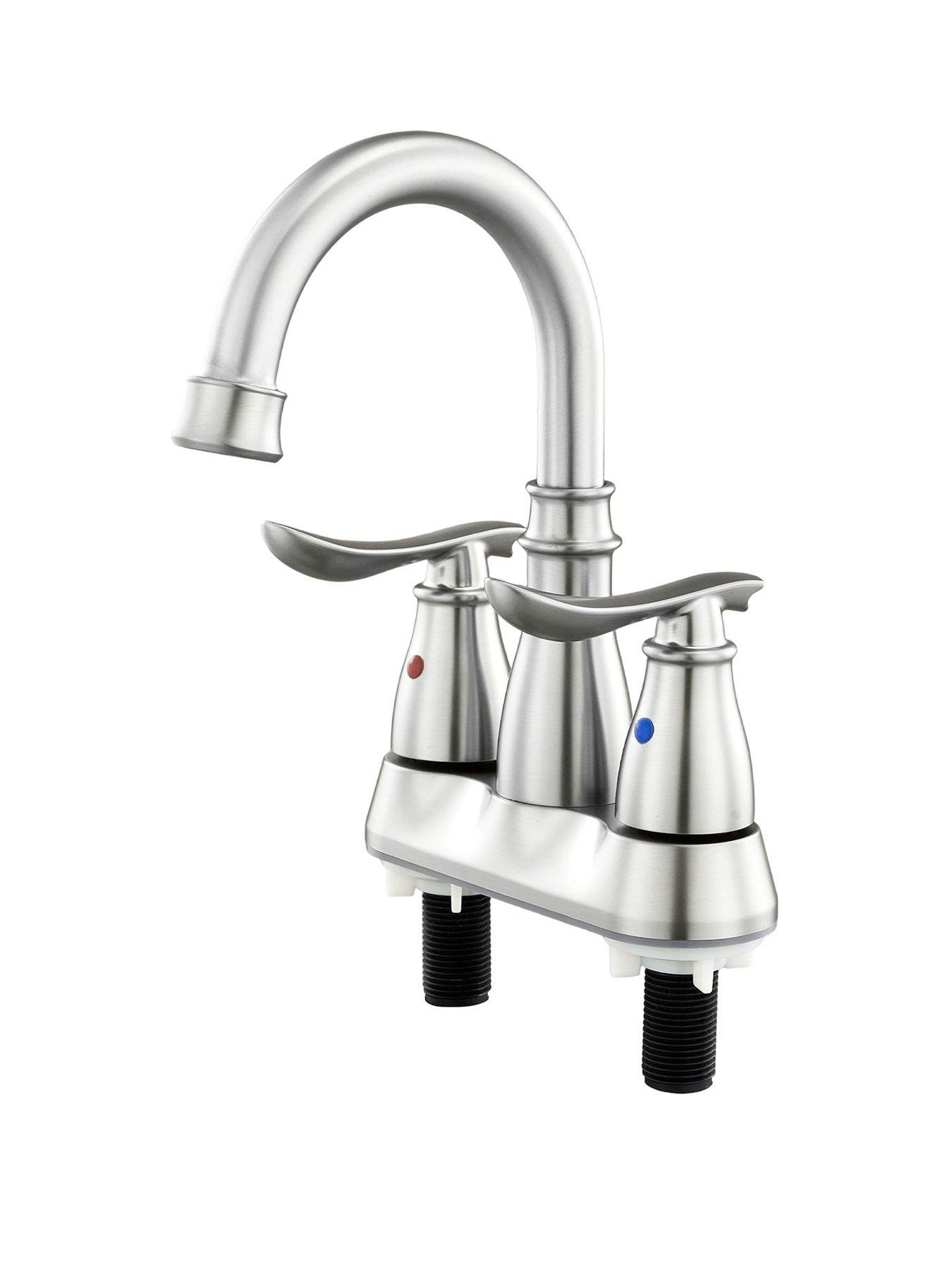 Image 2 of 7 of Living and Home Brushed Effect Double Handle Bathroom Sink Faucet with Drainer