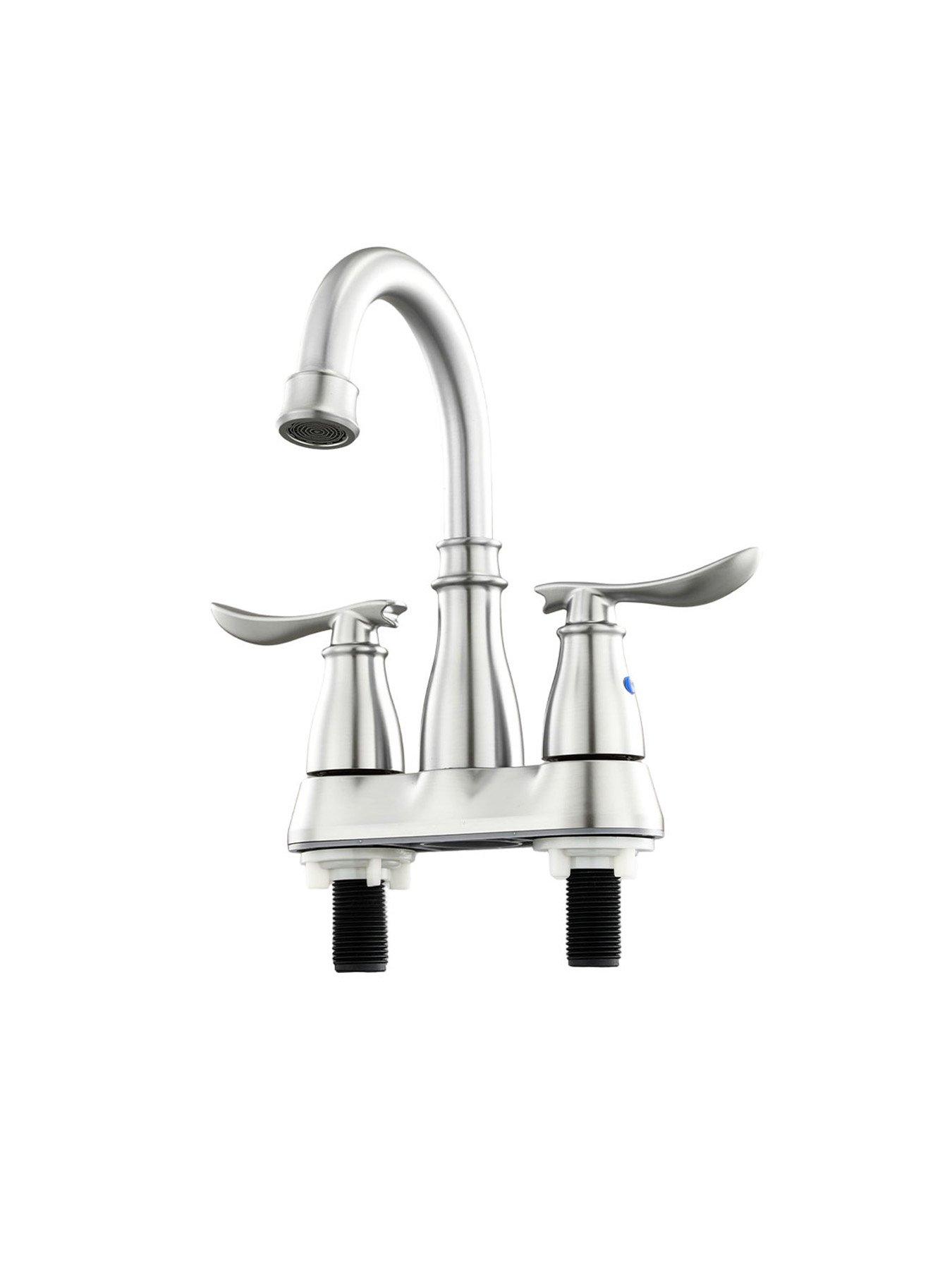 Image 3 of 7 of Living and Home Brushed Effect Double Handle Bathroom Sink Faucet with Drainer