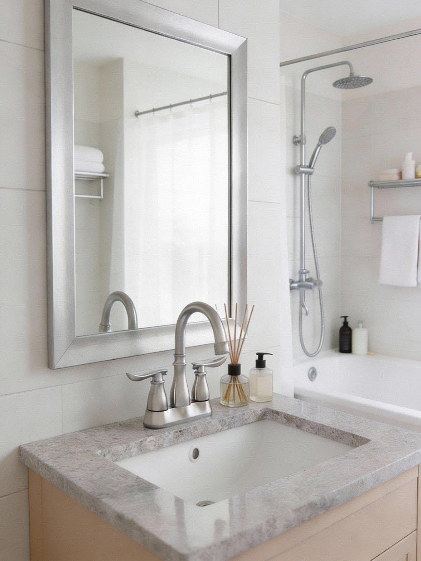 Image 5 of 7 of Living and Home Brushed Effect Double Handle Bathroom Sink Faucet with Drainer