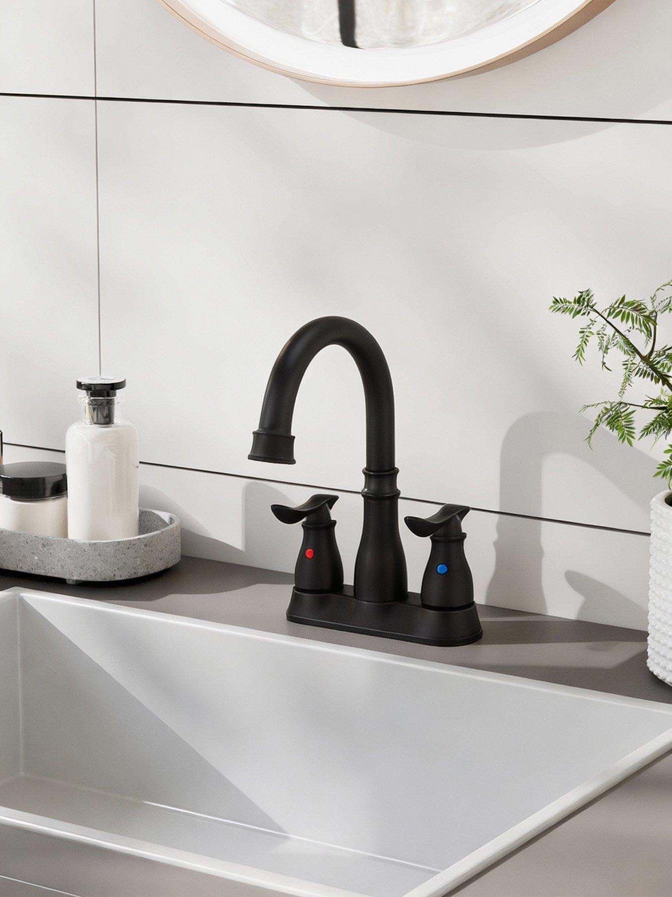 Image 1 of 7 of Living and Home Black Double Handle Bathroom Sink Faucet with Drainer