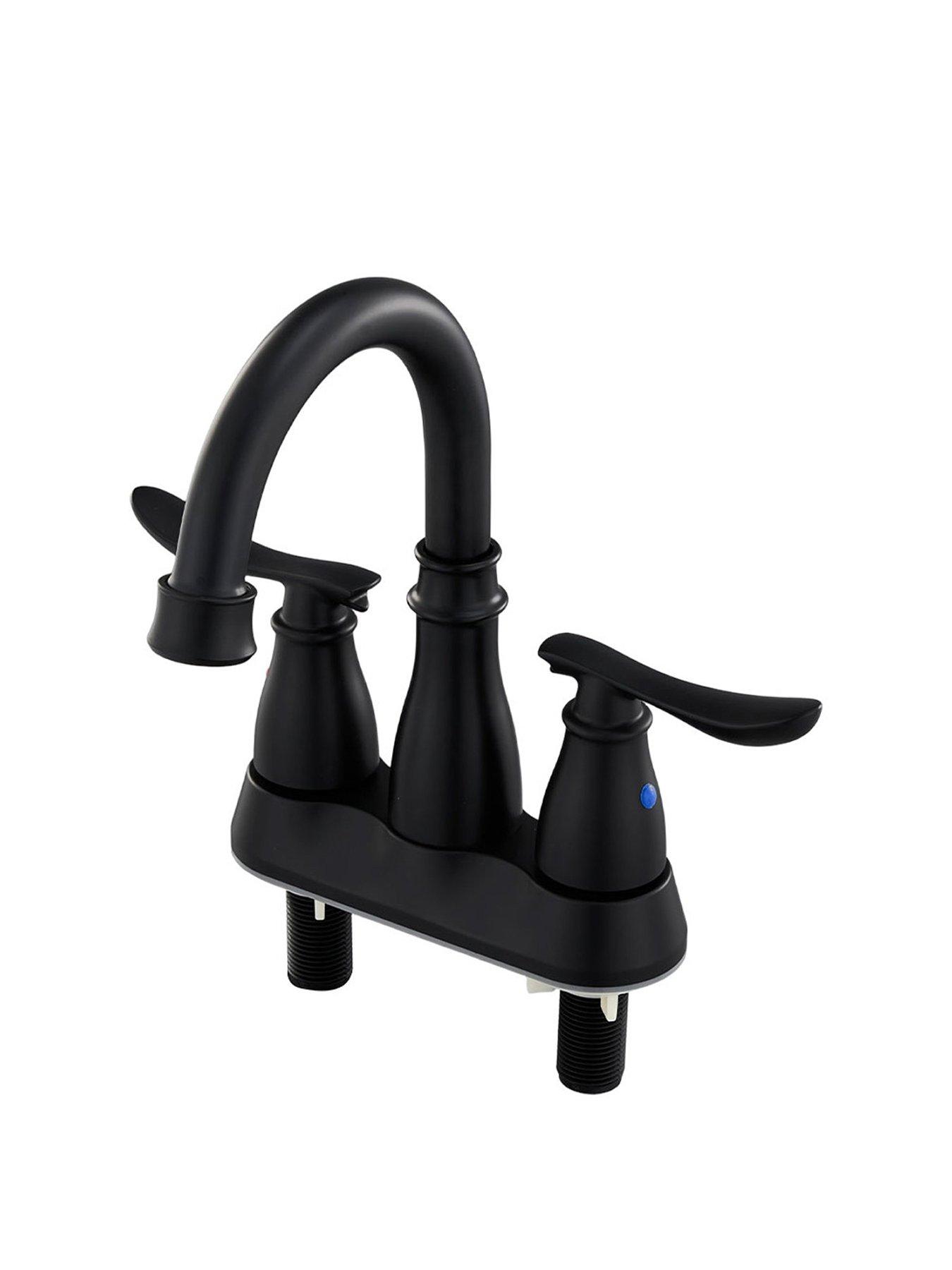 Image 2 of 7 of Living and Home Black Double Handle Bathroom Sink Faucet with Drainer