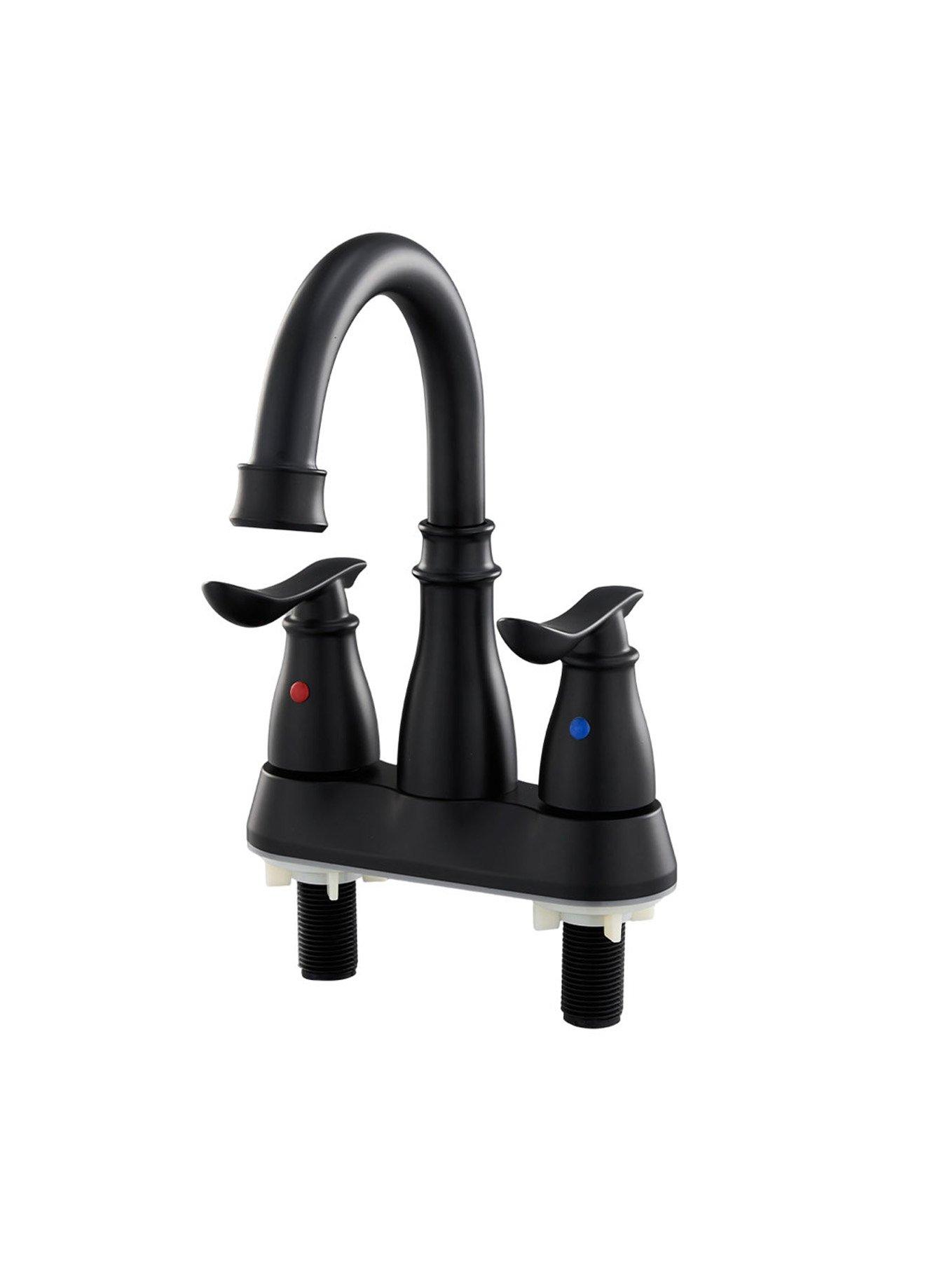 Image 3 of 7 of Living and Home Black Double Handle Bathroom Sink Faucet with Drainer