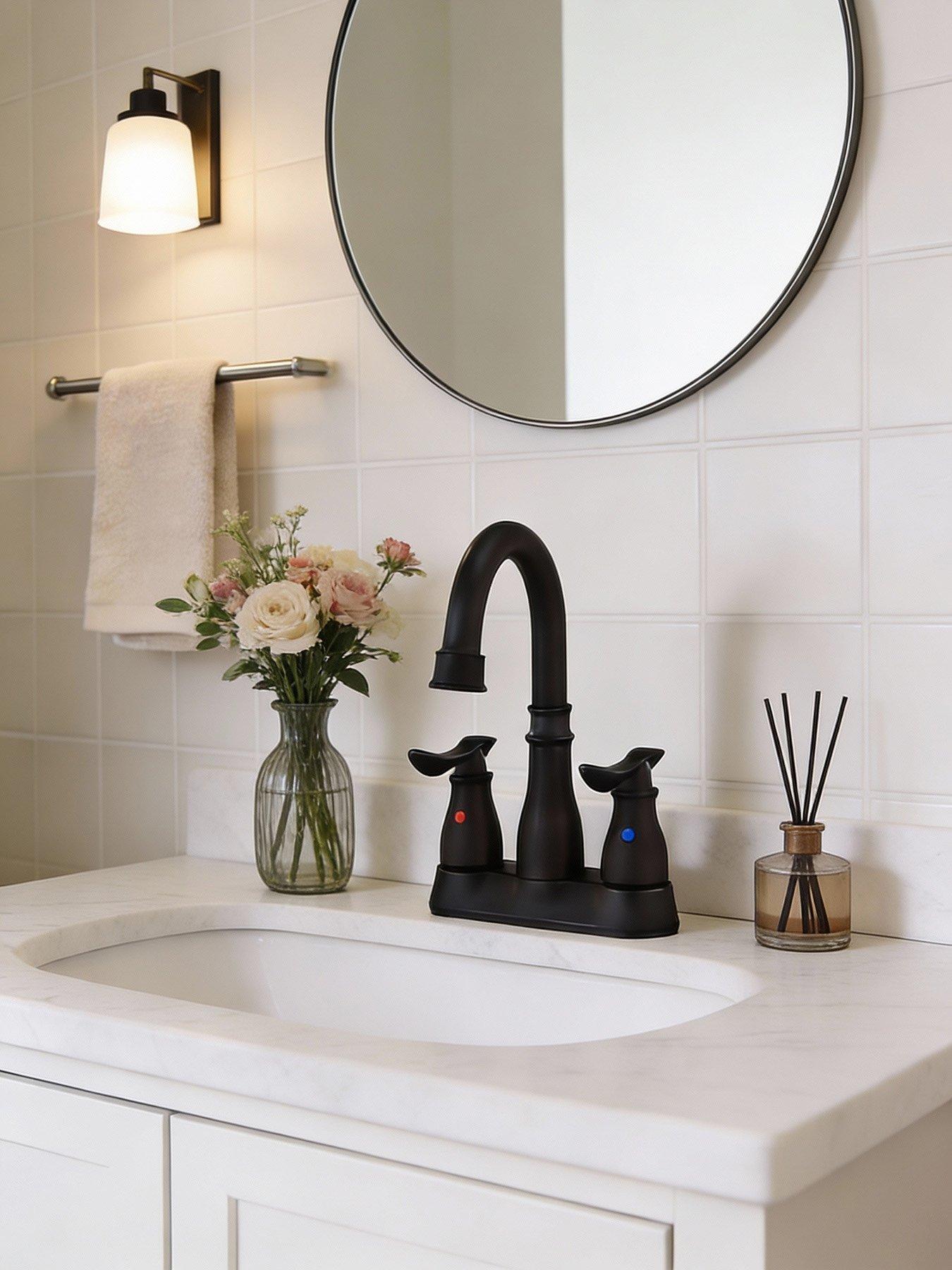 Image 4 of 7 of Living and Home Black Double Handle Bathroom Sink Faucet with Drainer