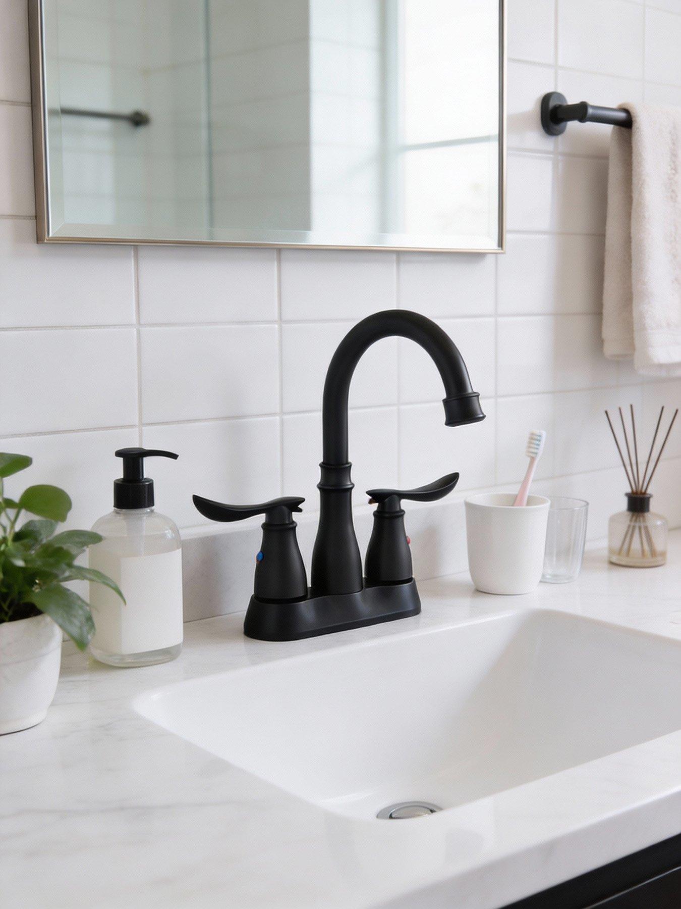 Image 5 of 7 of Living and Home Black Double Handle Bathroom Sink Faucet with Drainer