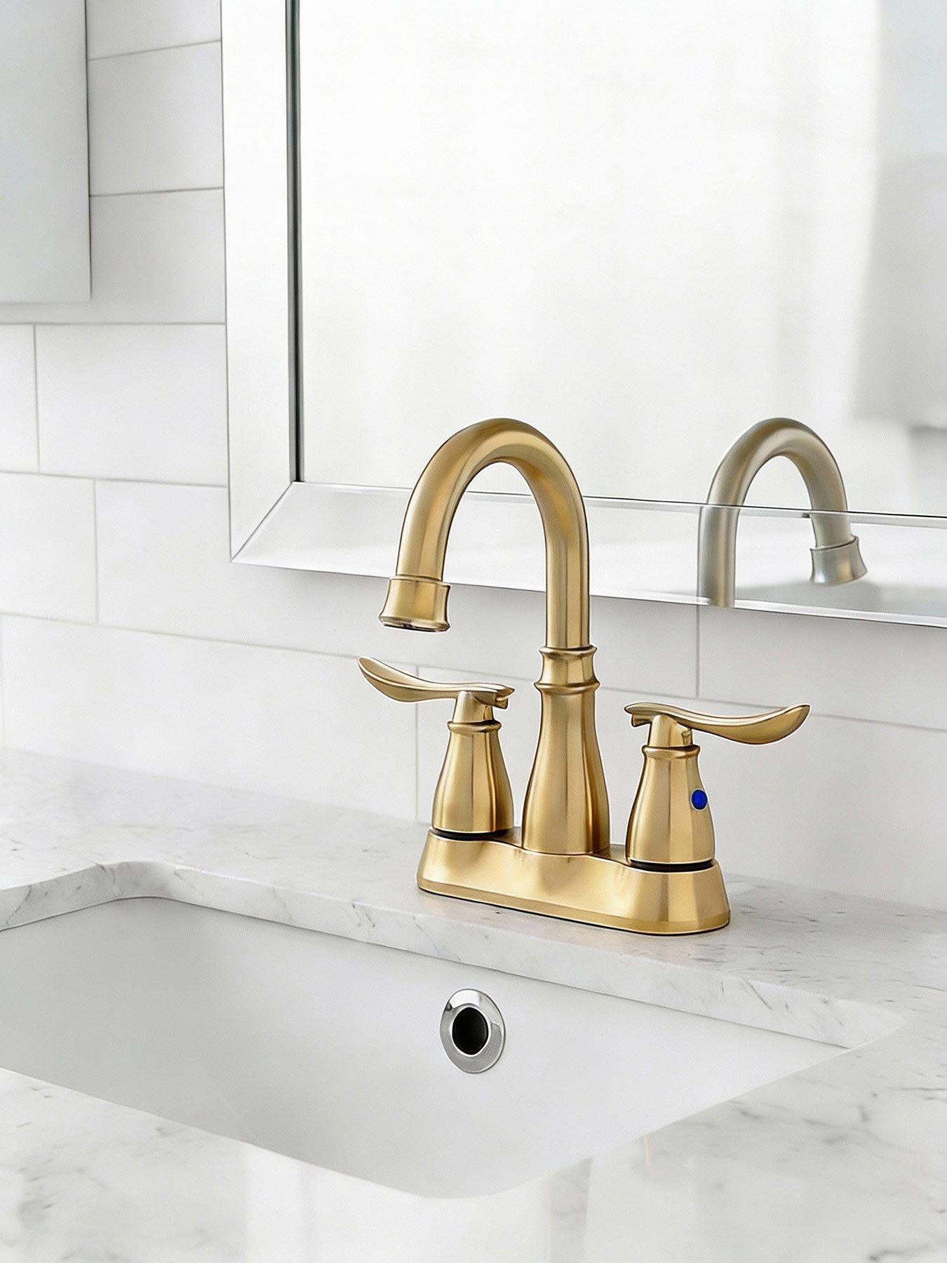 living-and-home-gold-double-handle-bathroom-sink-faucet-with-drainer