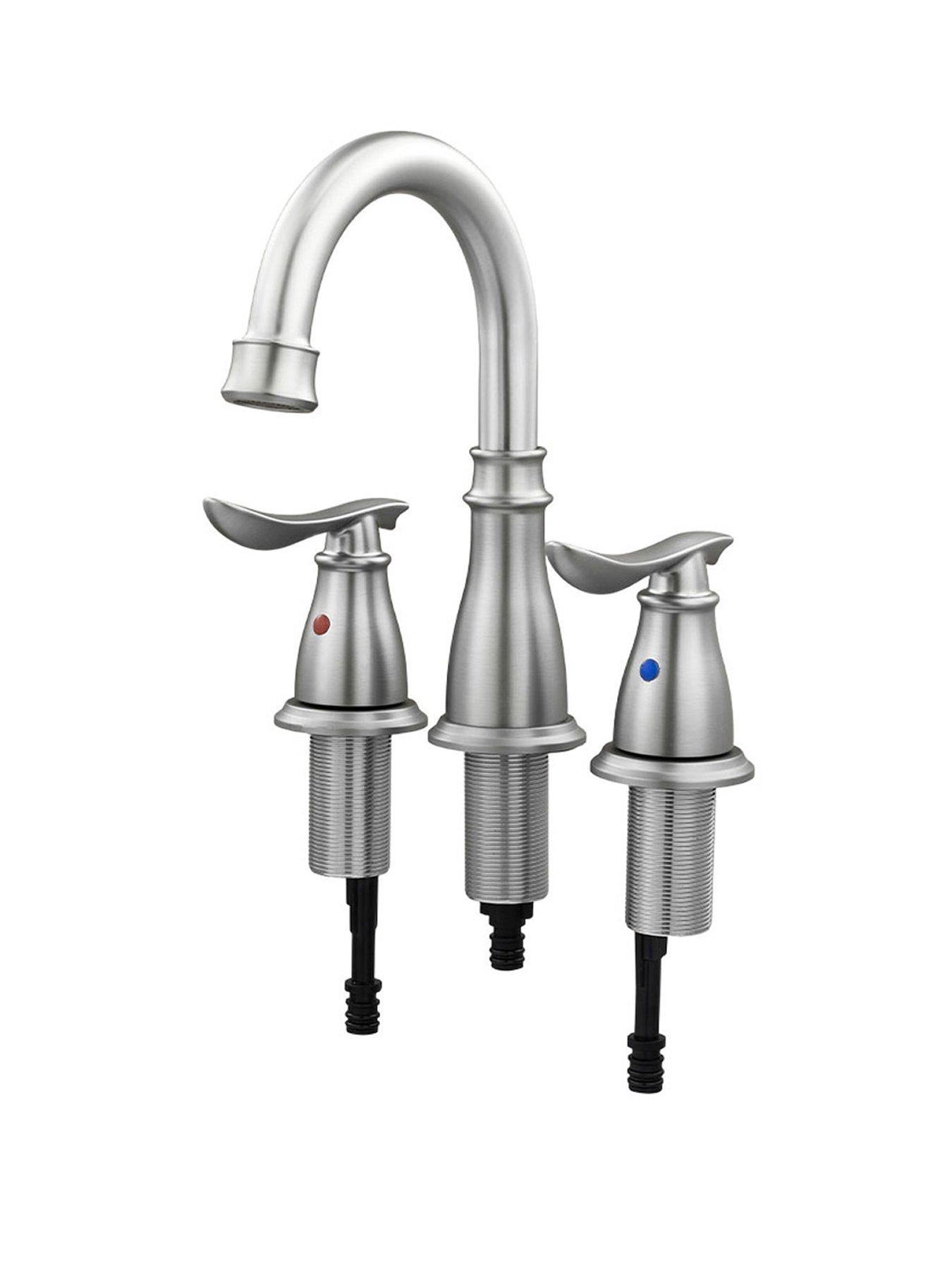 Image 2 of 7 of Living and Home Brushed Effect Double Handle Bathroom Sink Faucet with Drainer