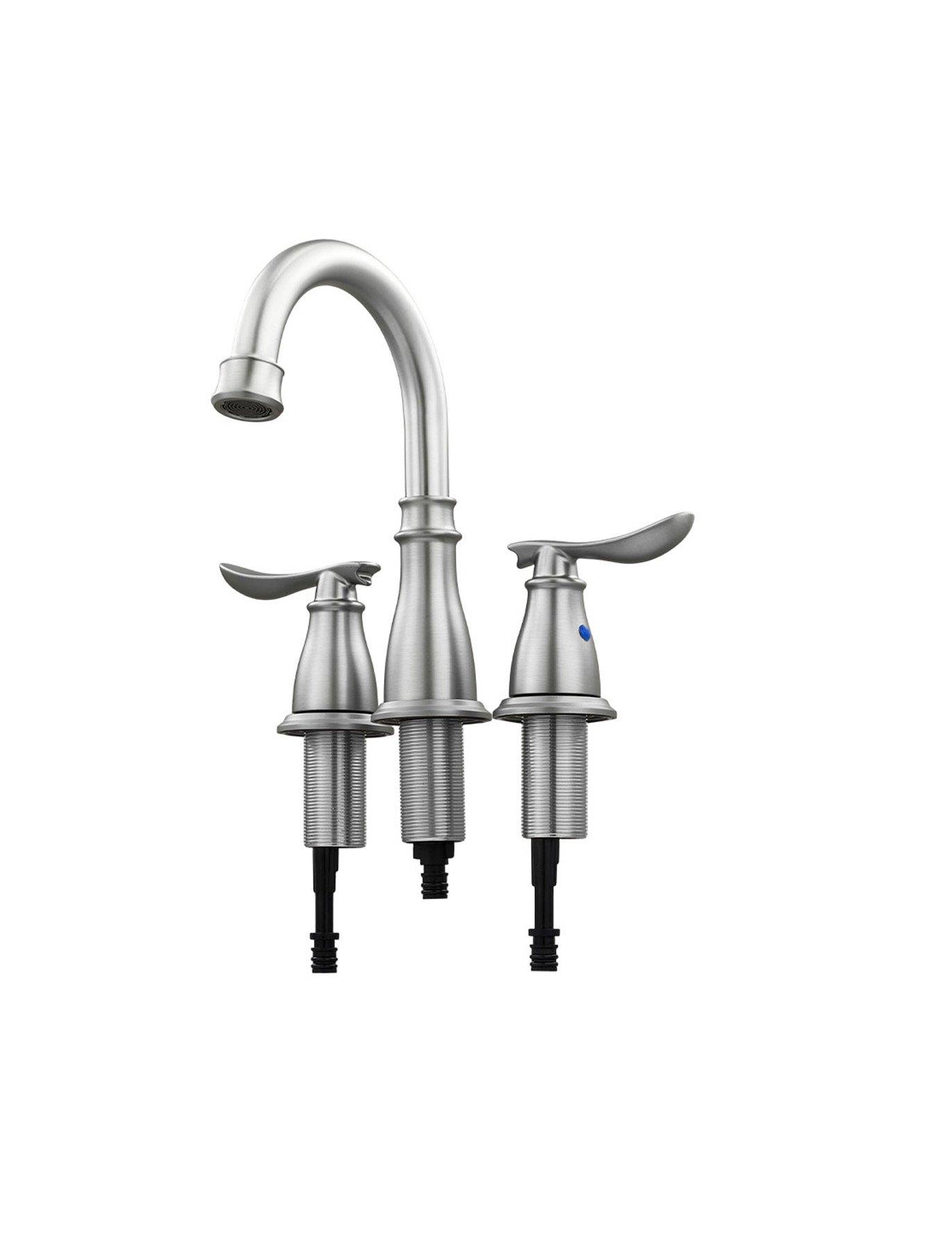 Image 3 of 7 of Living and Home Brushed Effect Double Handle Bathroom Sink Faucet with Drainer