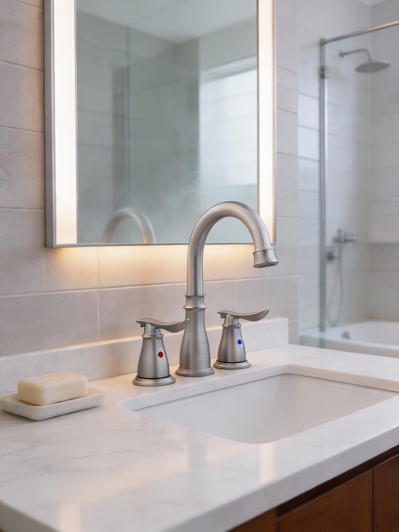 Image 5 of 7 of Living and Home Brushed Effect Double Handle Bathroom Sink Faucet with Drainer