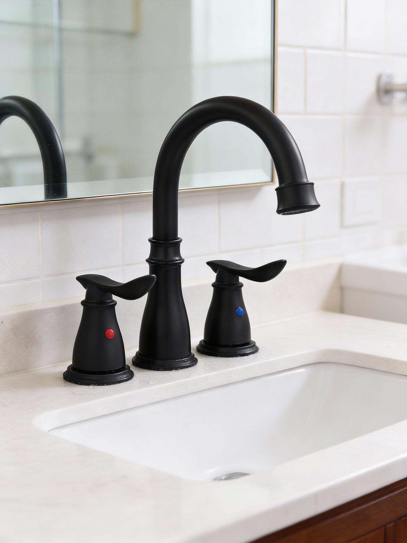 Living and Home Black Double Handle Bathroom Sink Faucet with Drainer