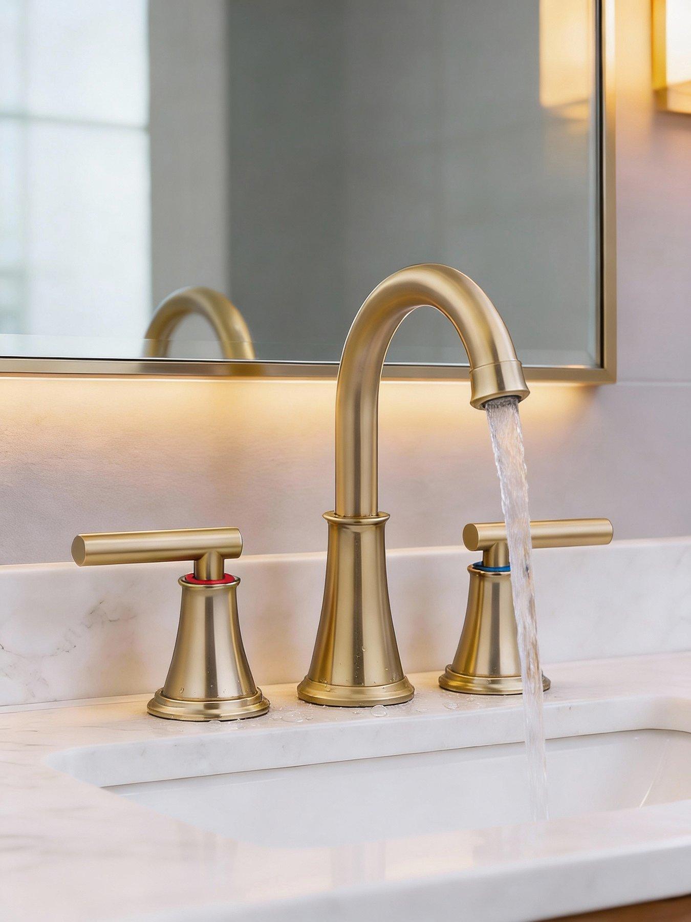 Image 1 of 7 of Living and Home Gold Double Handle Bathroom Sink Faucet with Drainer