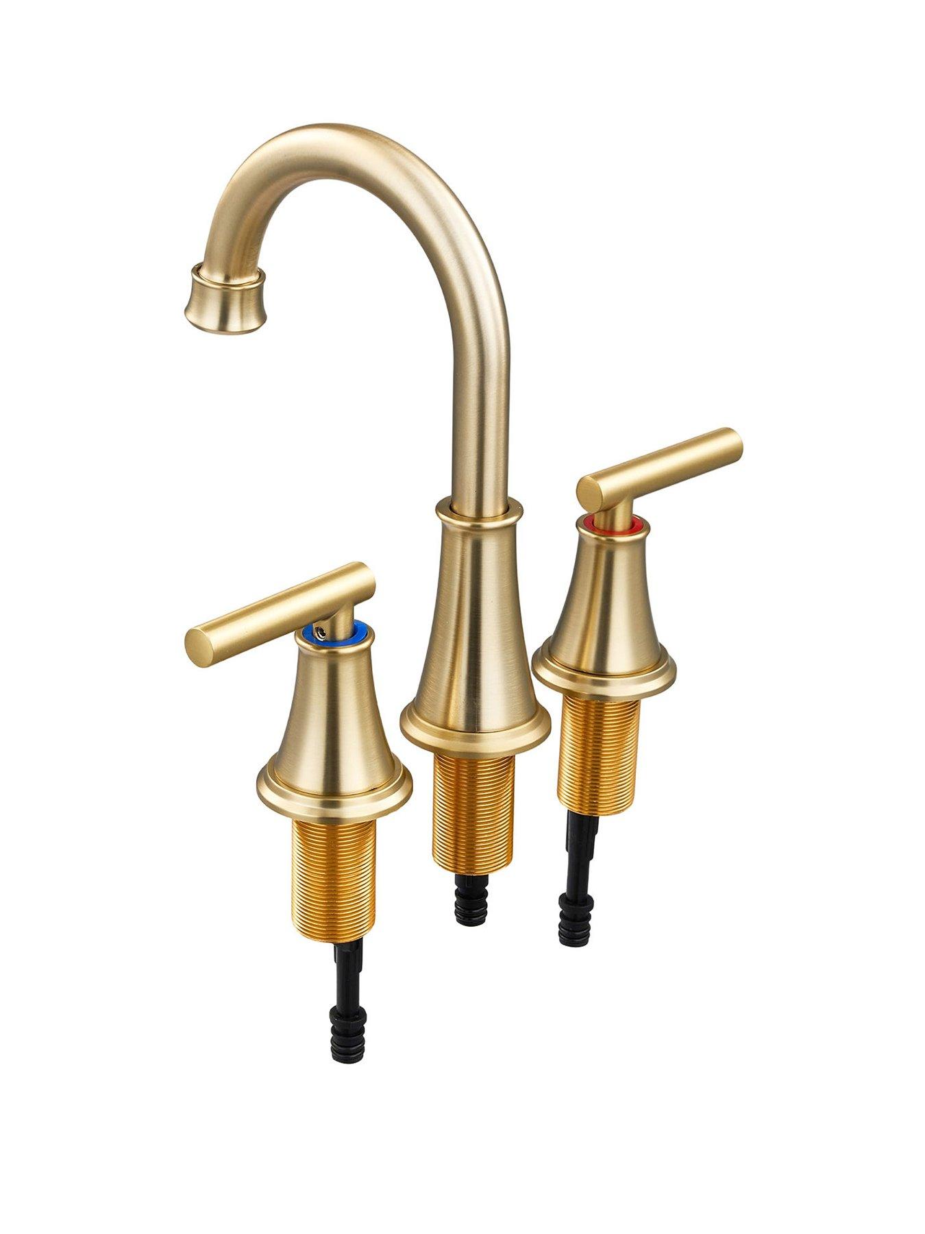 Image 2 of 7 of Living and Home Gold Double Handle Bathroom Sink Faucet with Drainer