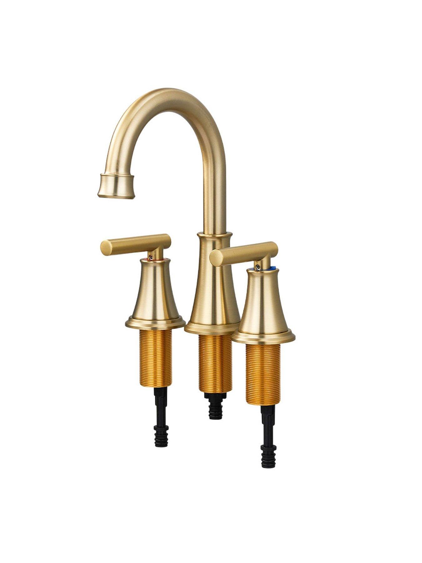 Image 3 of 7 of Living and Home Gold Double Handle Bathroom Sink Faucet with Drainer