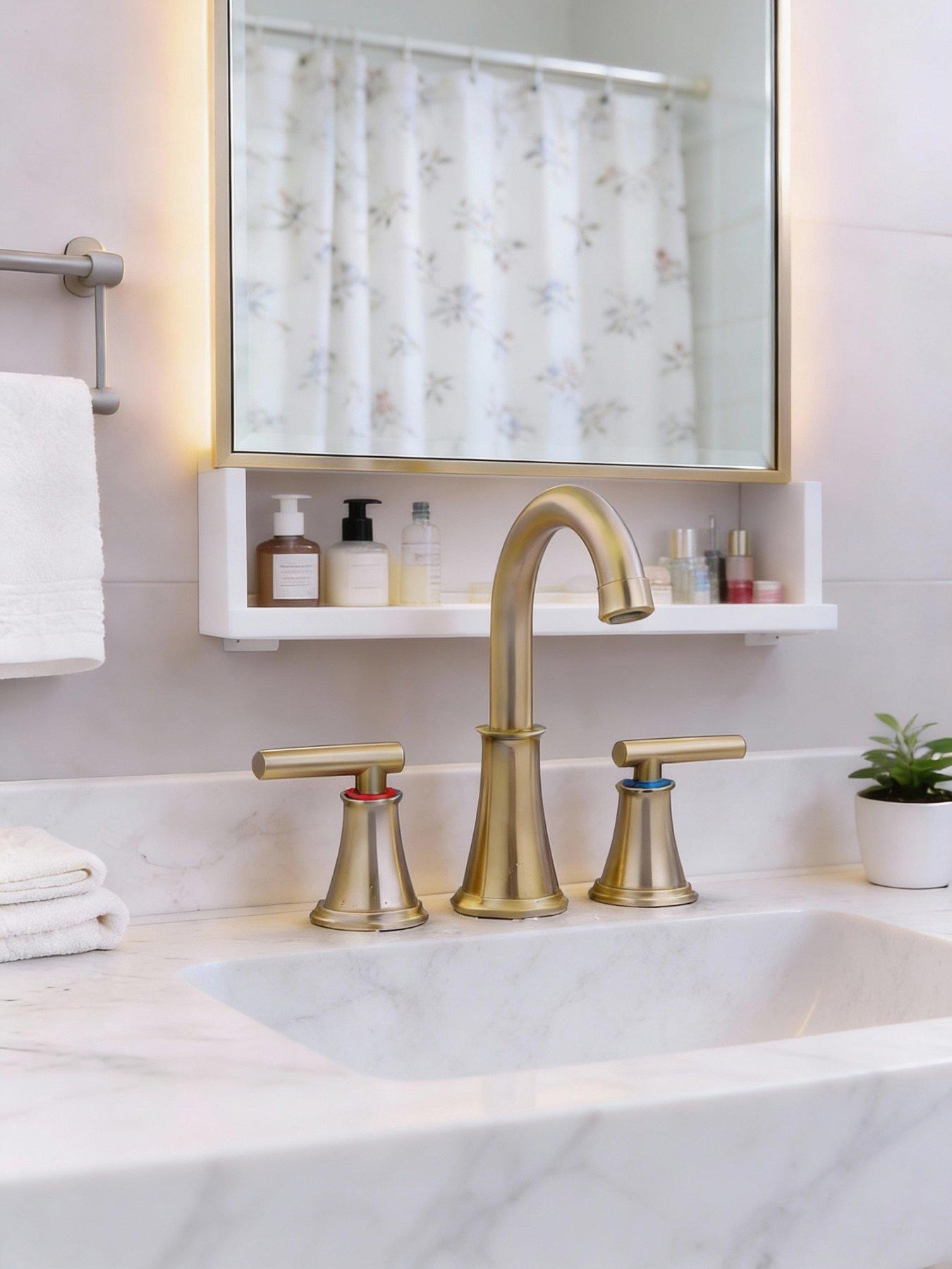 Image 4 of 7 of Living and Home Gold Double Handle Bathroom Sink Faucet with Drainer