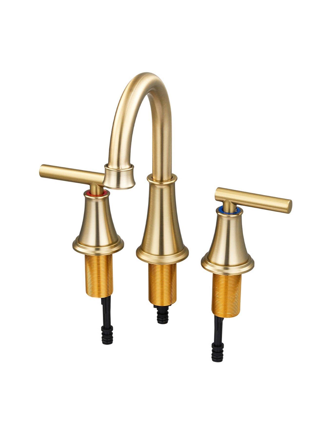 Image 5 of 7 of Living and Home Gold Double Handle Bathroom Sink Faucet with Drainer