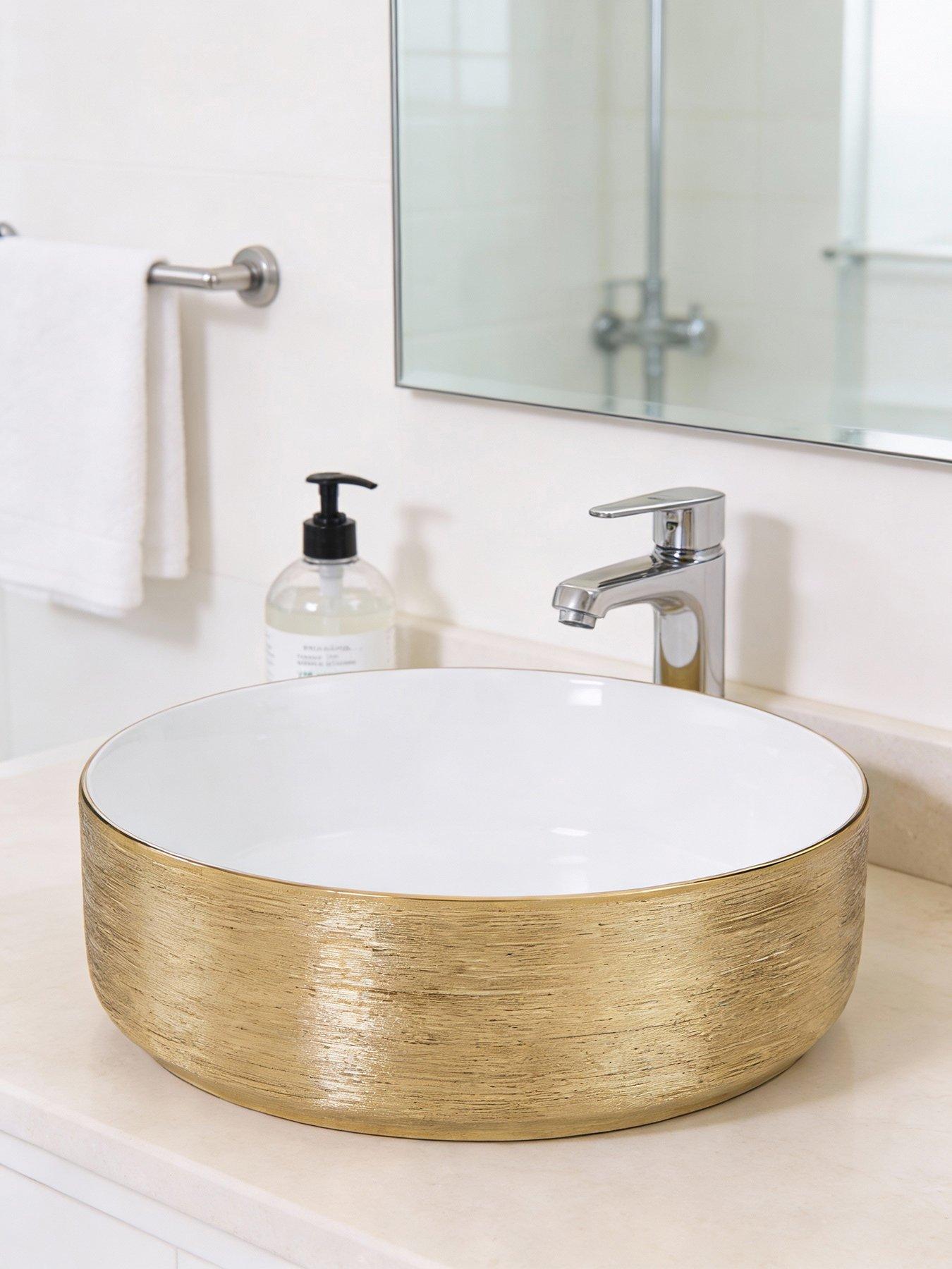 Living and Home Gold Round Ceramic Countertop Washbasin Vessel Sink
