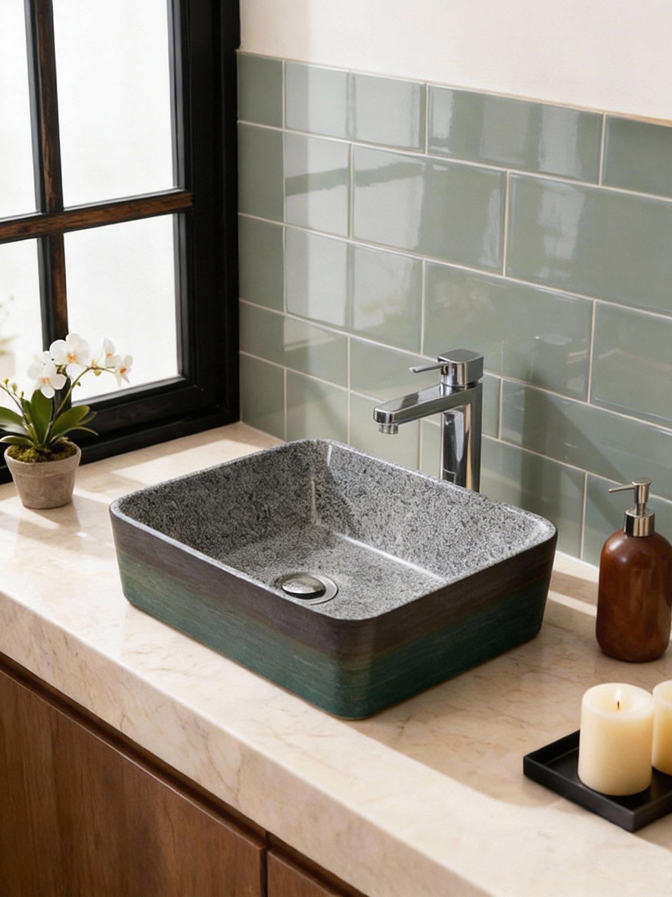 Living and Home Rounded Rectangle Ceramic Countertop Washbasin Vessel Sink