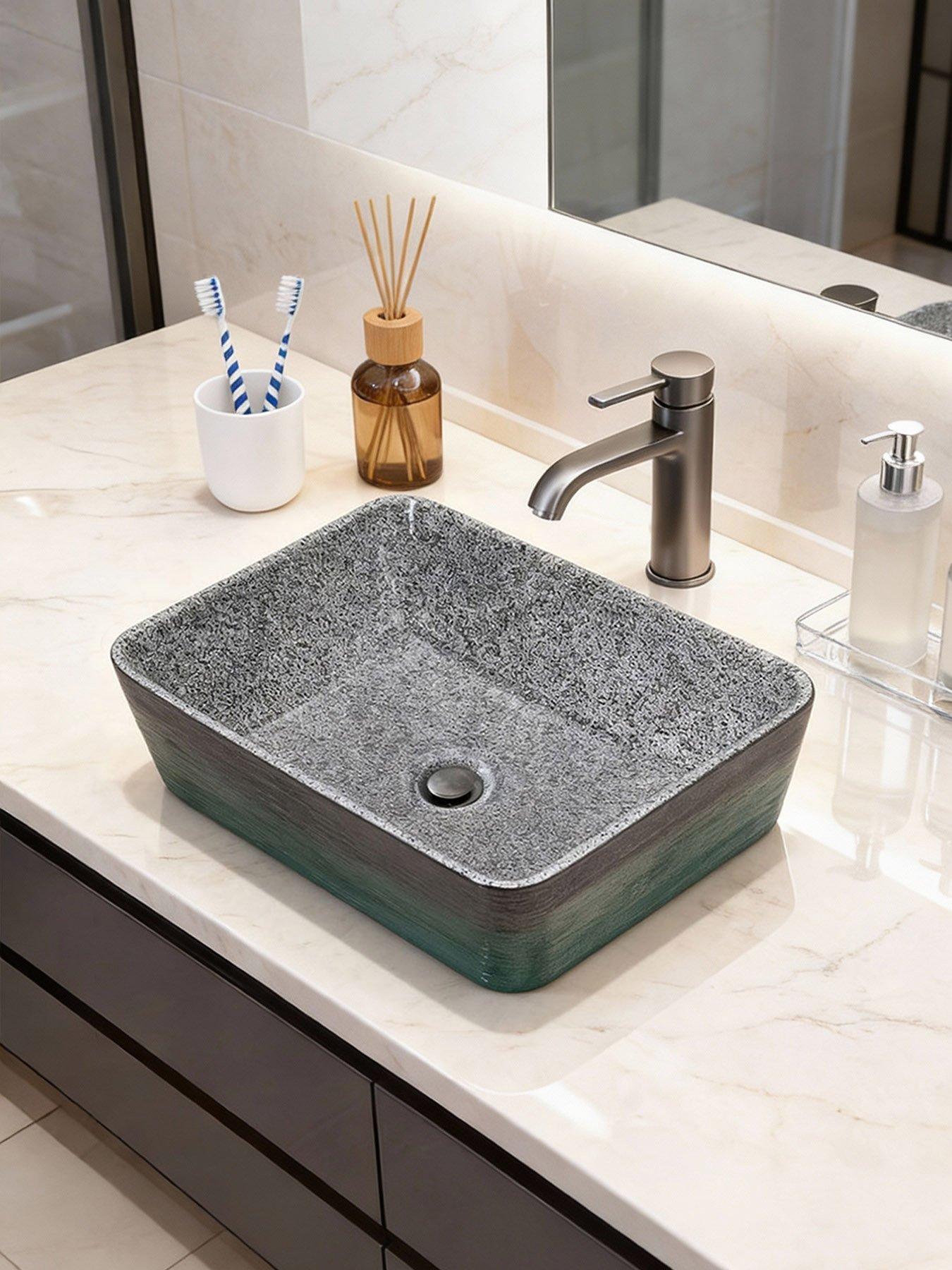 Image 4 of 7 of Living and Home Rounded Rectangle Ceramic Countertop Washbasin Vessel Sink