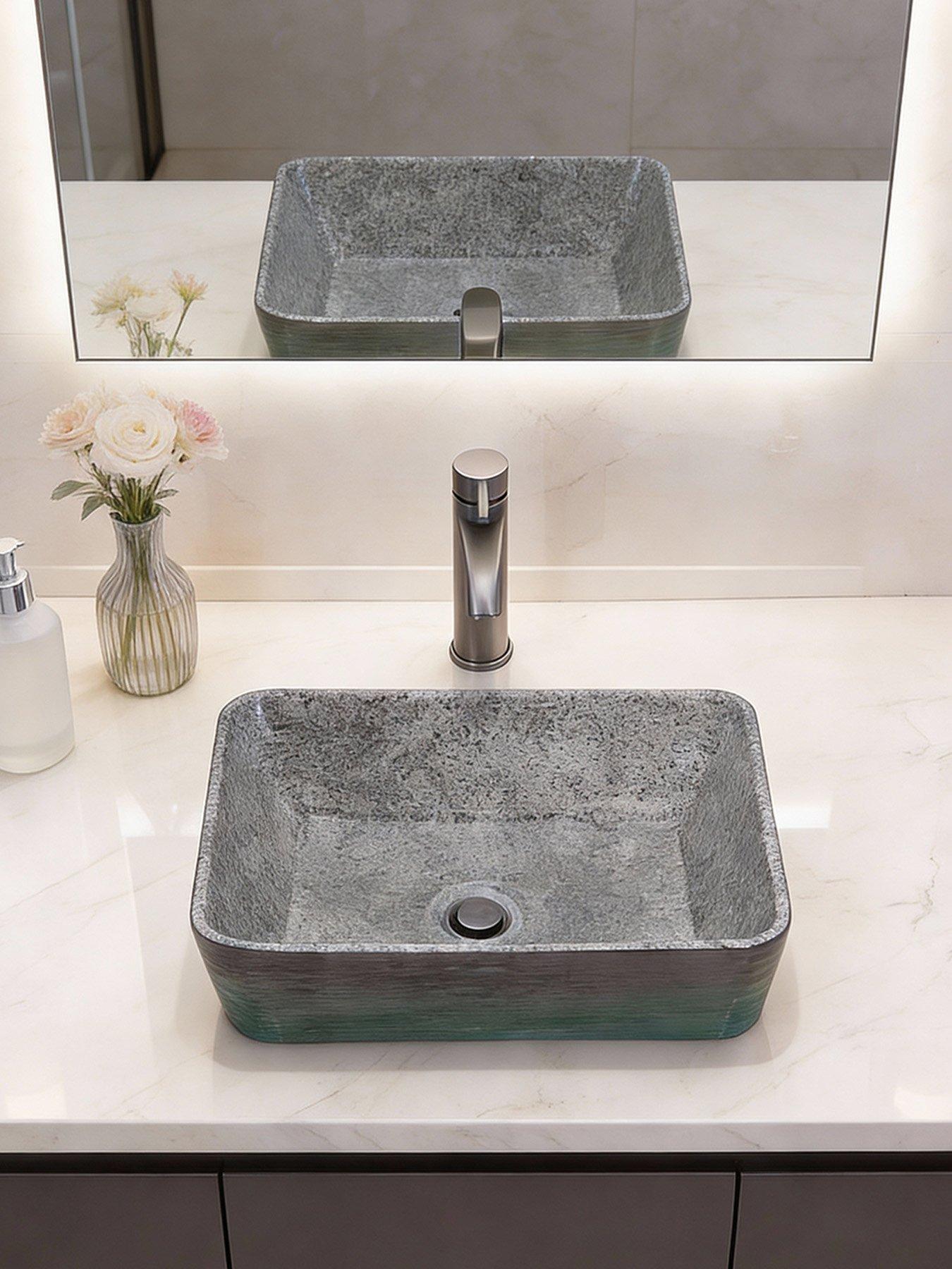 Image 5 of 7 of Living and Home Rounded Rectangle Ceramic Countertop Washbasin Vessel Sink