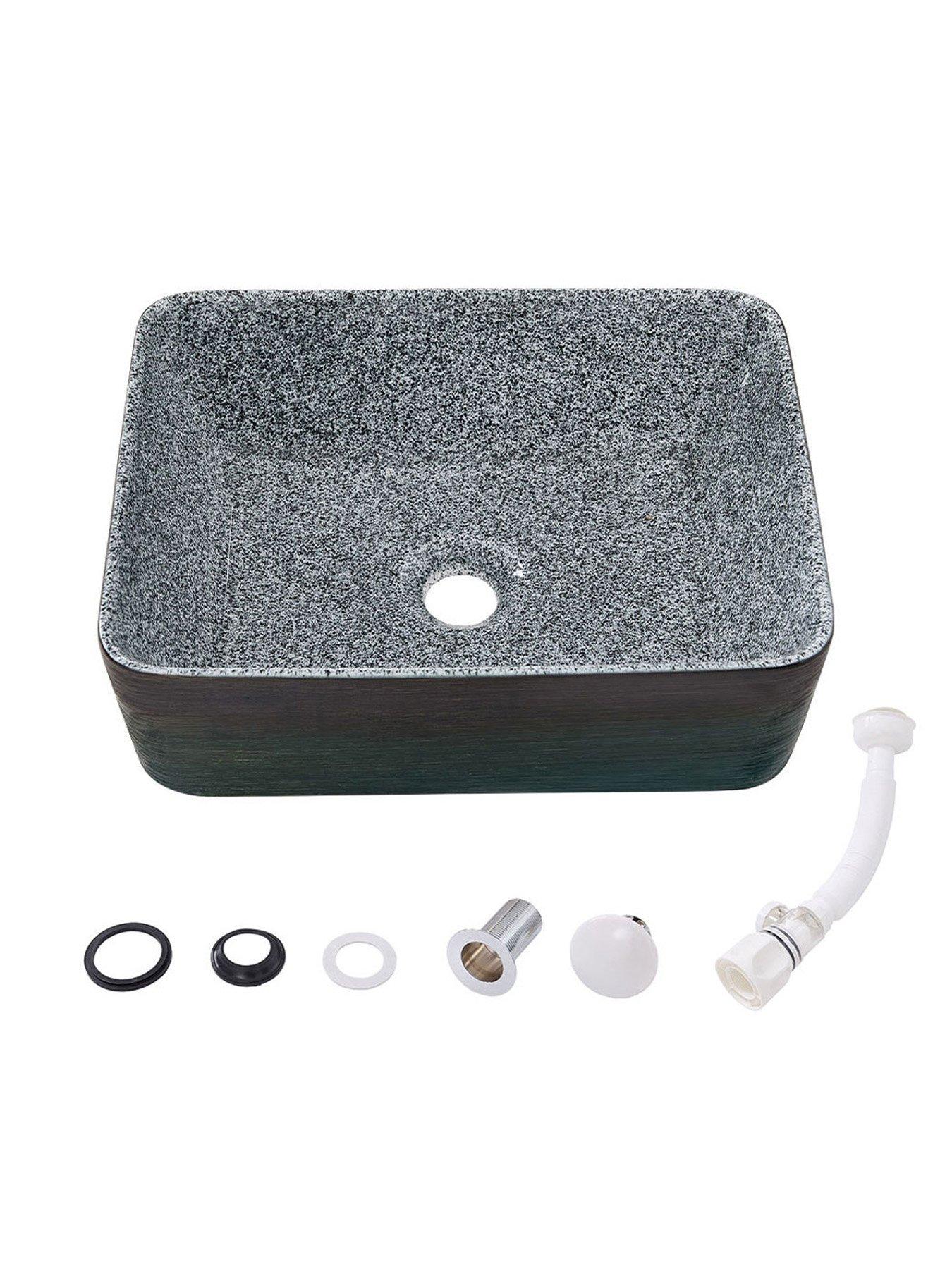 Image 6 of 7 of Living and Home Rounded Rectangle Ceramic Countertop Washbasin Vessel Sink